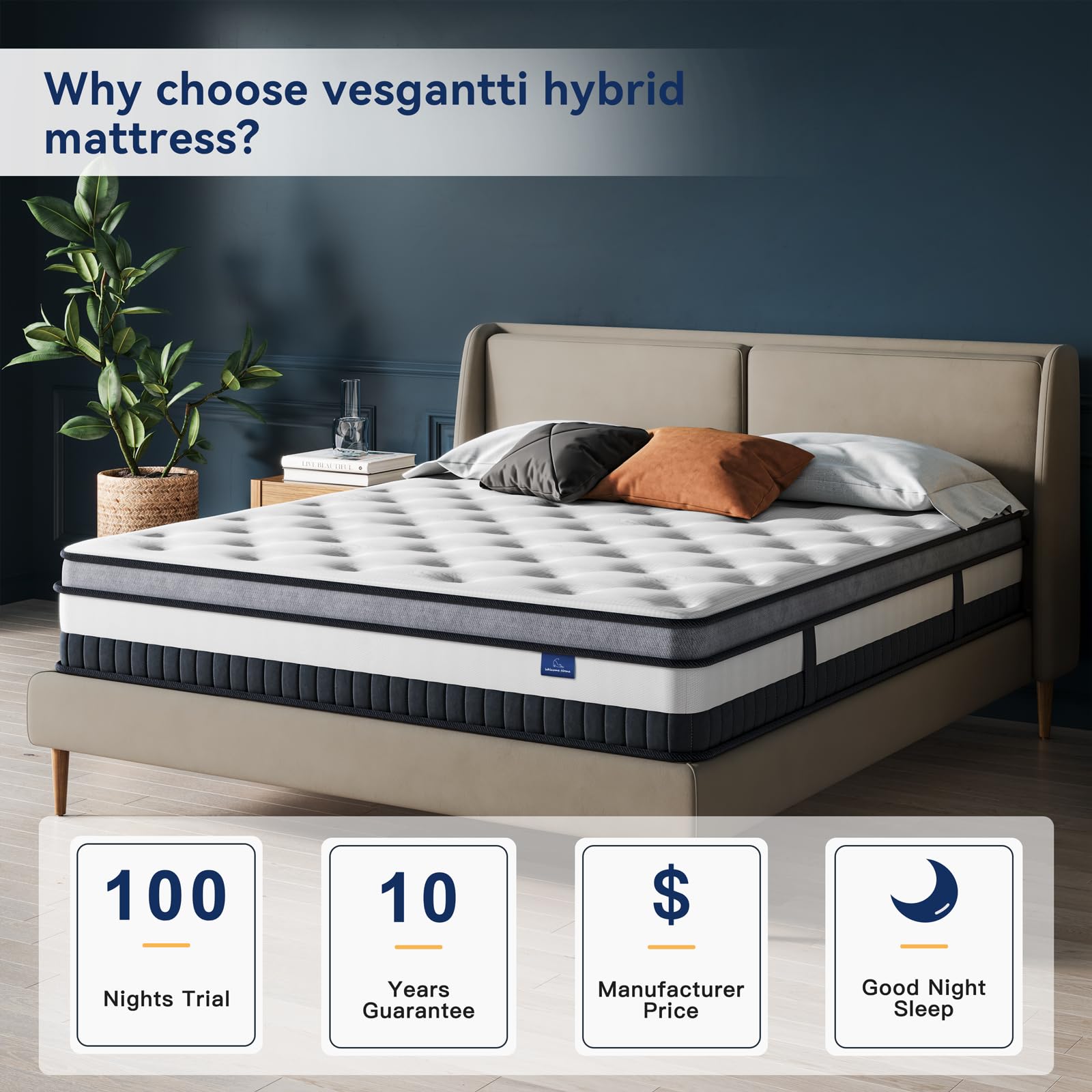 Vesgantti Full Mattress 10 Inch Innerspring Multilayer Hybrid - Ergonomic Design With Memory Foam And Pocket Spring Mattress Siz