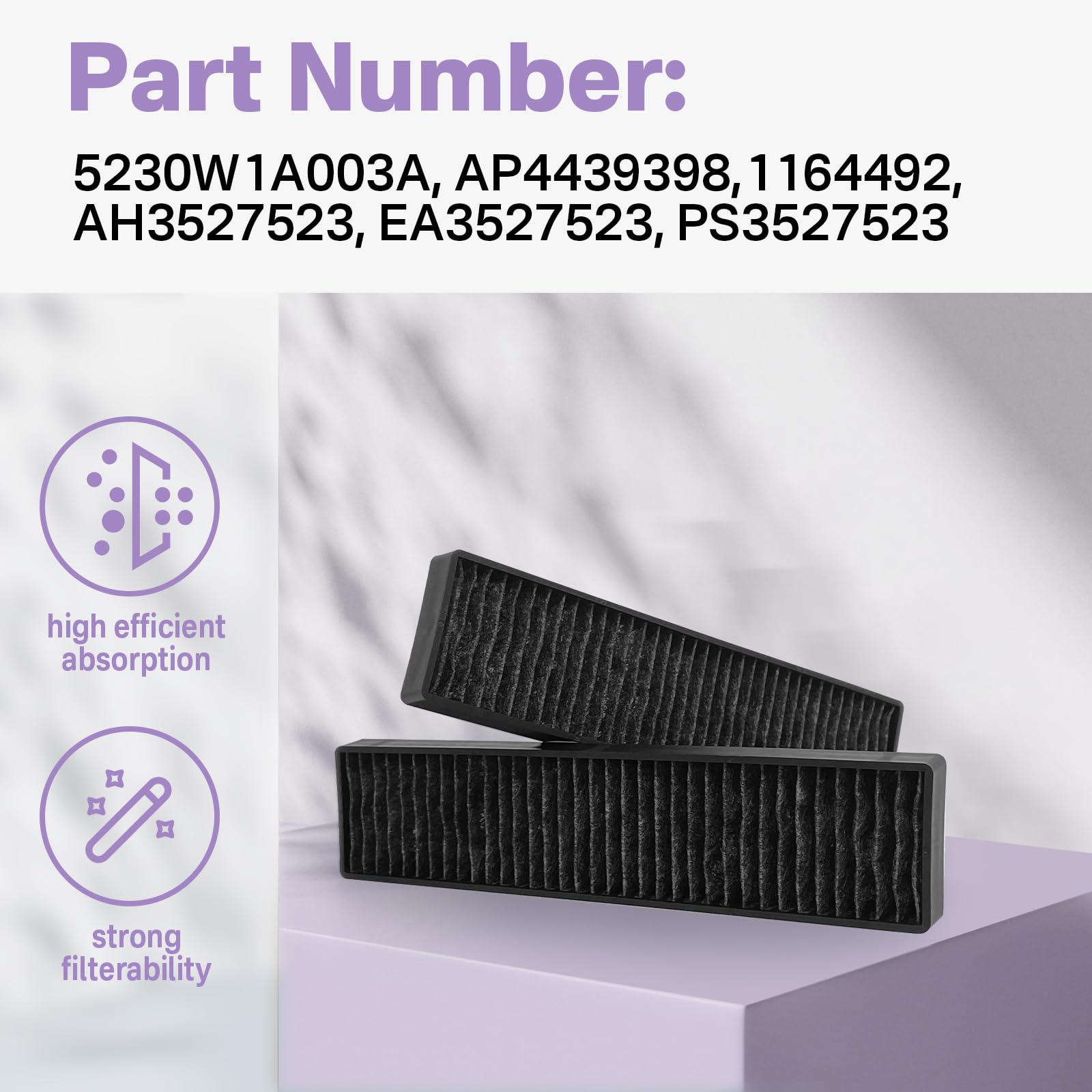5230W1A003A Microwave Charcoal Filter Replacement Compatible With Kenmore 721.64669300, 721.80884400, 721.86013010, 721.88513900