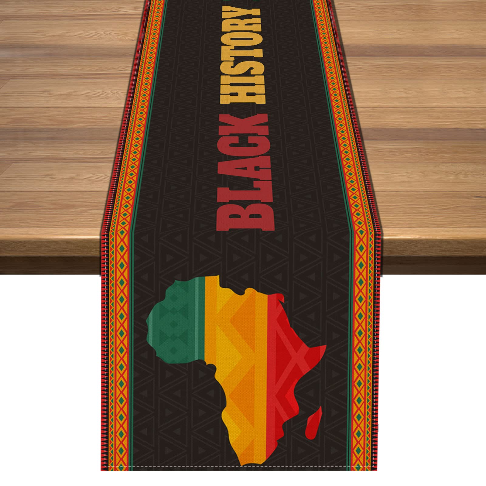 Nepnuser Linen Black History Month Table Runner February African American Party Dining Room Kitchen Table Indoor Outdoor Decorat