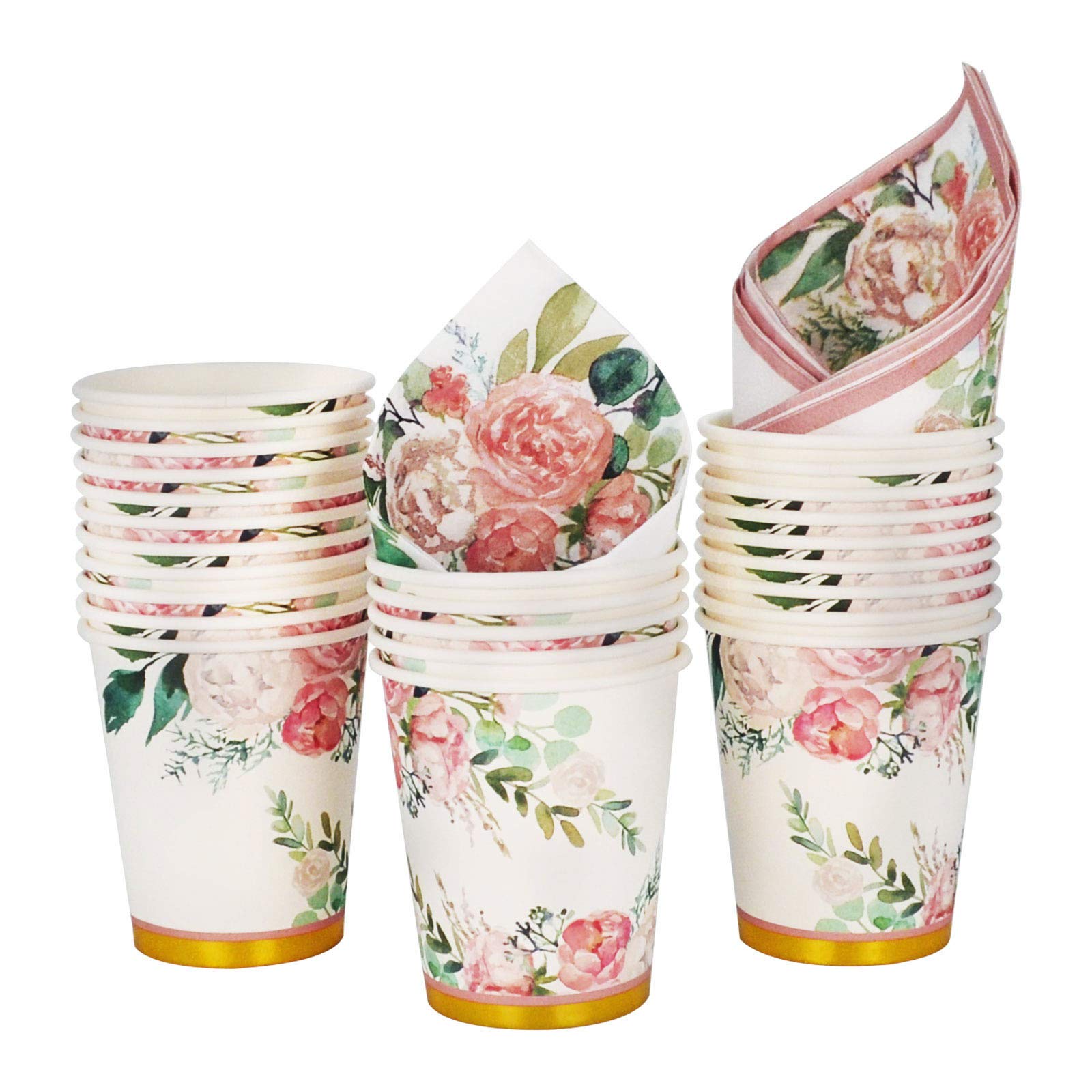 Boosolo Floral Party Supplies paper plates and Napkins Sets for 24 Guest-Include Floral Disposable Paper Plates Cups Napkin forr Bridal Shower Birthday Wedding Bachelorette party Supplies