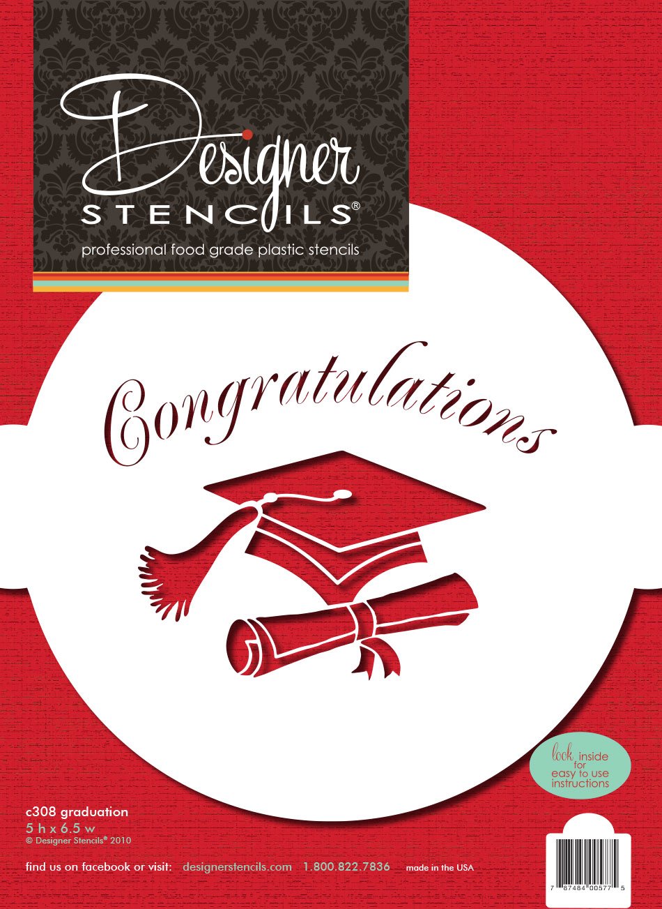 Designer Stencils Graduation Cake Stencil, Beige/Semi-Transparent