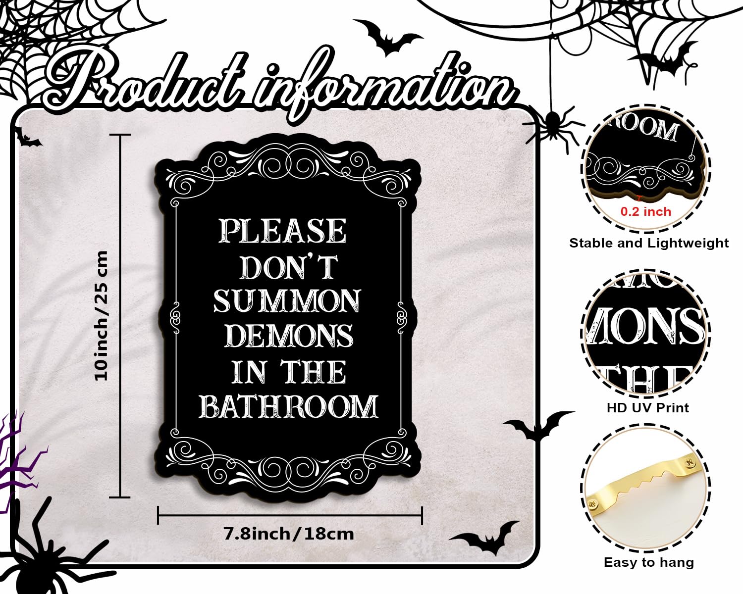 Color Valley Art - Please Do Not Summon Demons In The Bathroom, Funny Gothic Decor Bathroom Wall Art, Wooden Spooky Wall Hanging
