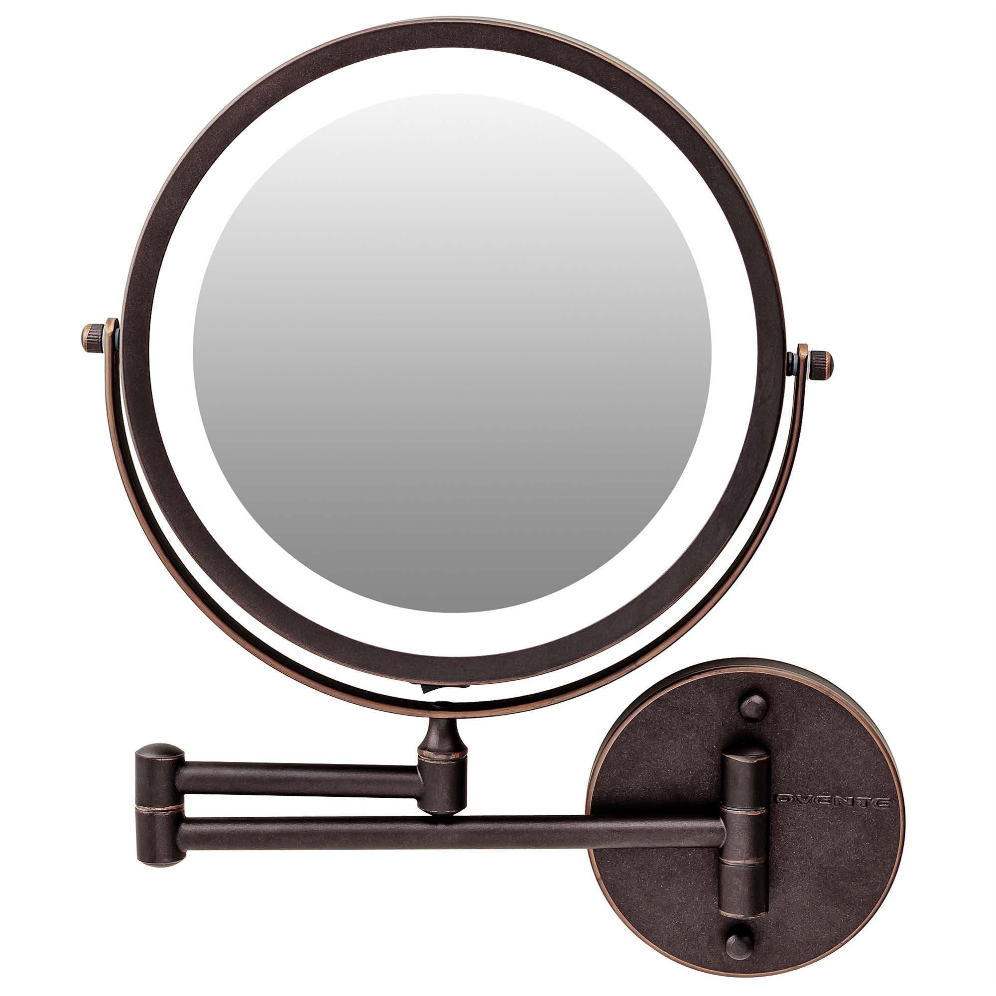 Ovente 9'' Lighted Wall Mount Makeup Mirror With 1X/7X Magnification, Cordless Double Sided Magnifying Round Vanity Mirror, 360