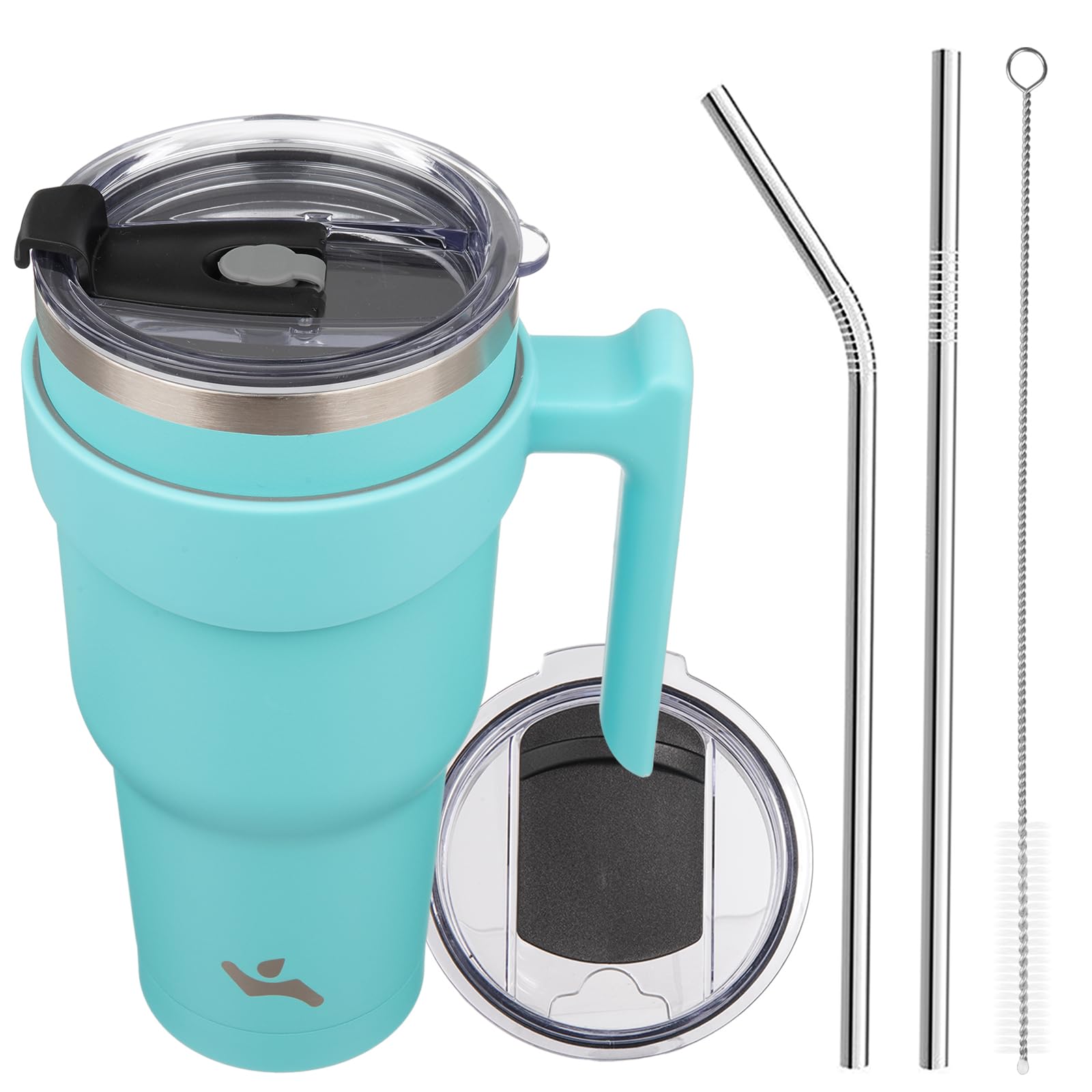 Konokyo 40 oz Tumbler with Handle and 2 Straw 2 Lid, Insulated Water Bottle Stainless Steel Vacuum Cup Reusable Travel Mug,Turqu