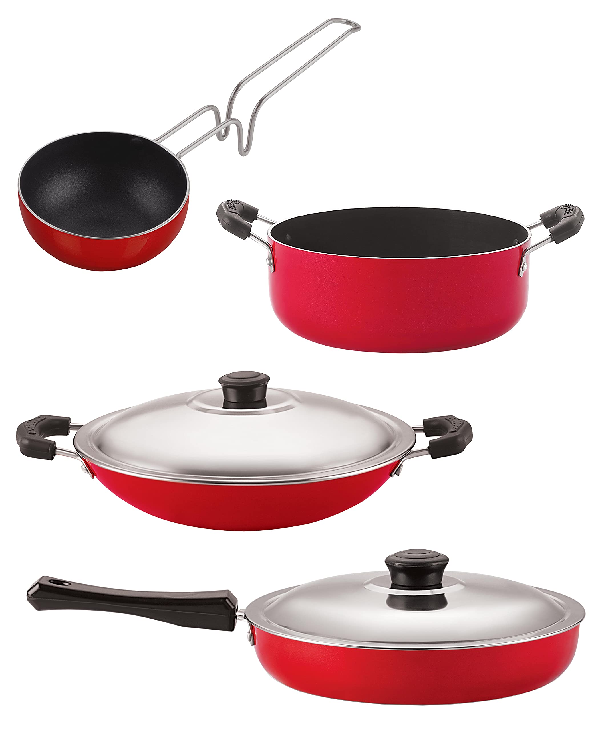 Nirlon Non Stick Aluminium Heat Resistance Cookware Set Of 4 Pieces With Bakelite Handle (Gas Compatible) (Fp13_Ac_Vg_Cs24)