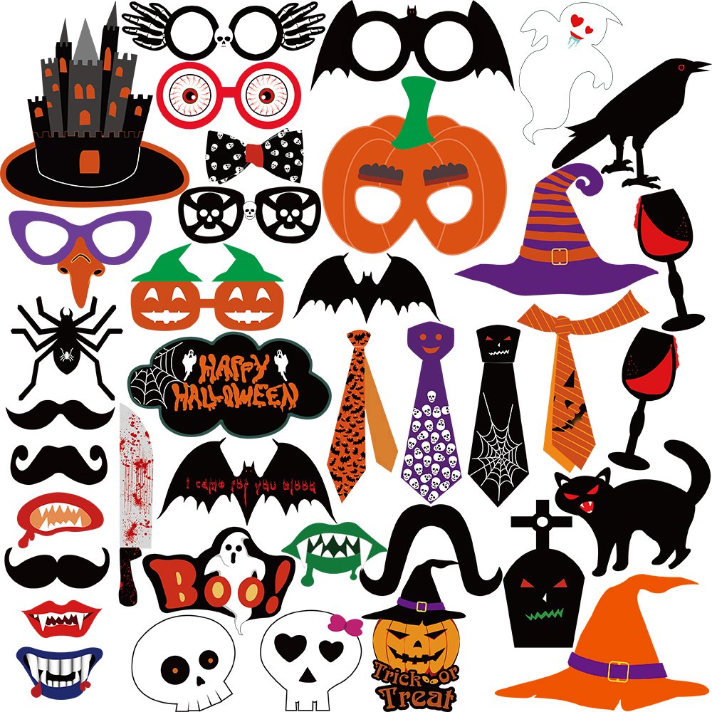 Kuuqa Halloween Photo Booth Props Kit Halloween Party Decorations, Pack Of 38