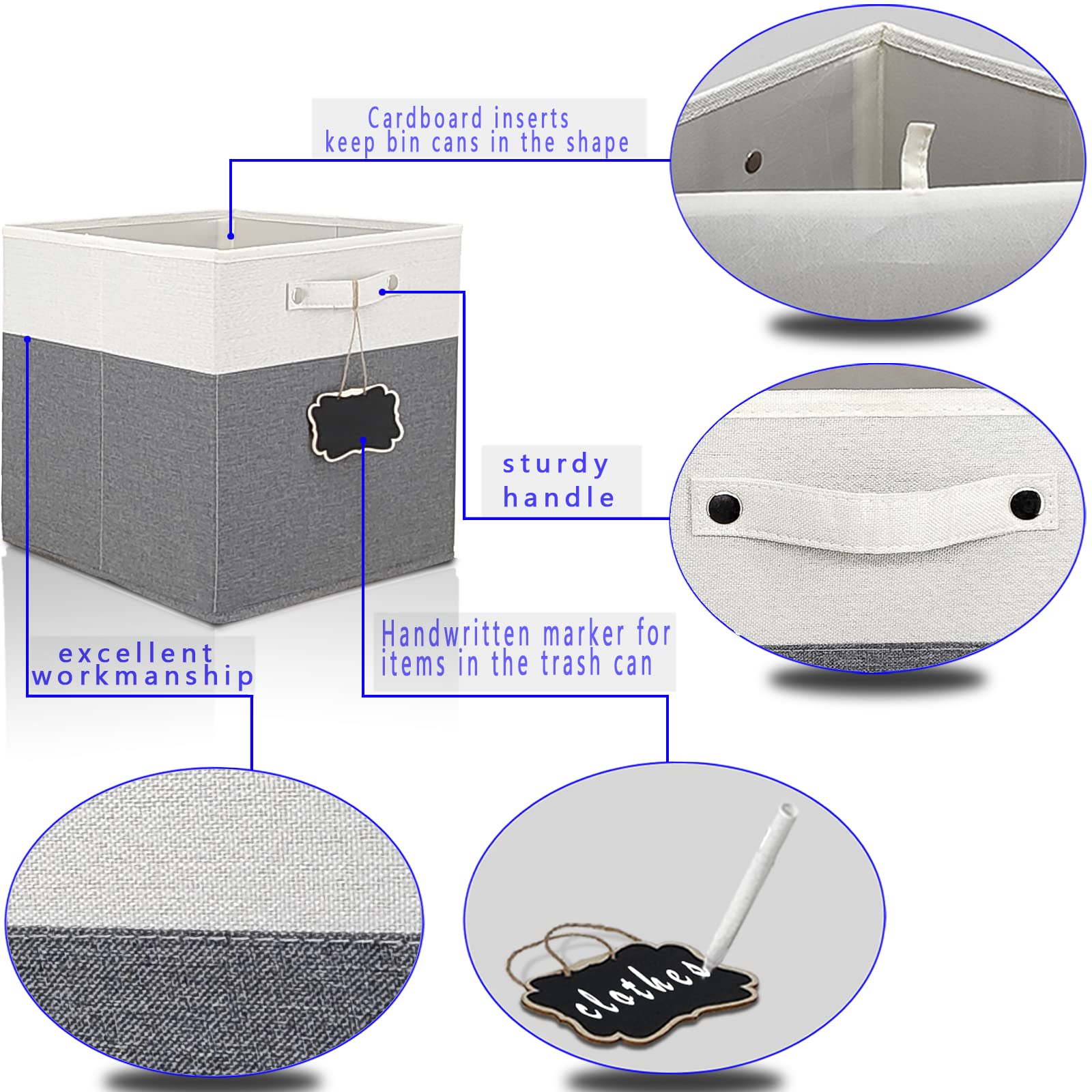 13X15X13 Storage Cube Bins 4 Pack,Collapsible Fabric Storage Cubes With Labels,Linen Cube Storage Organizer Bins With Cotton Han