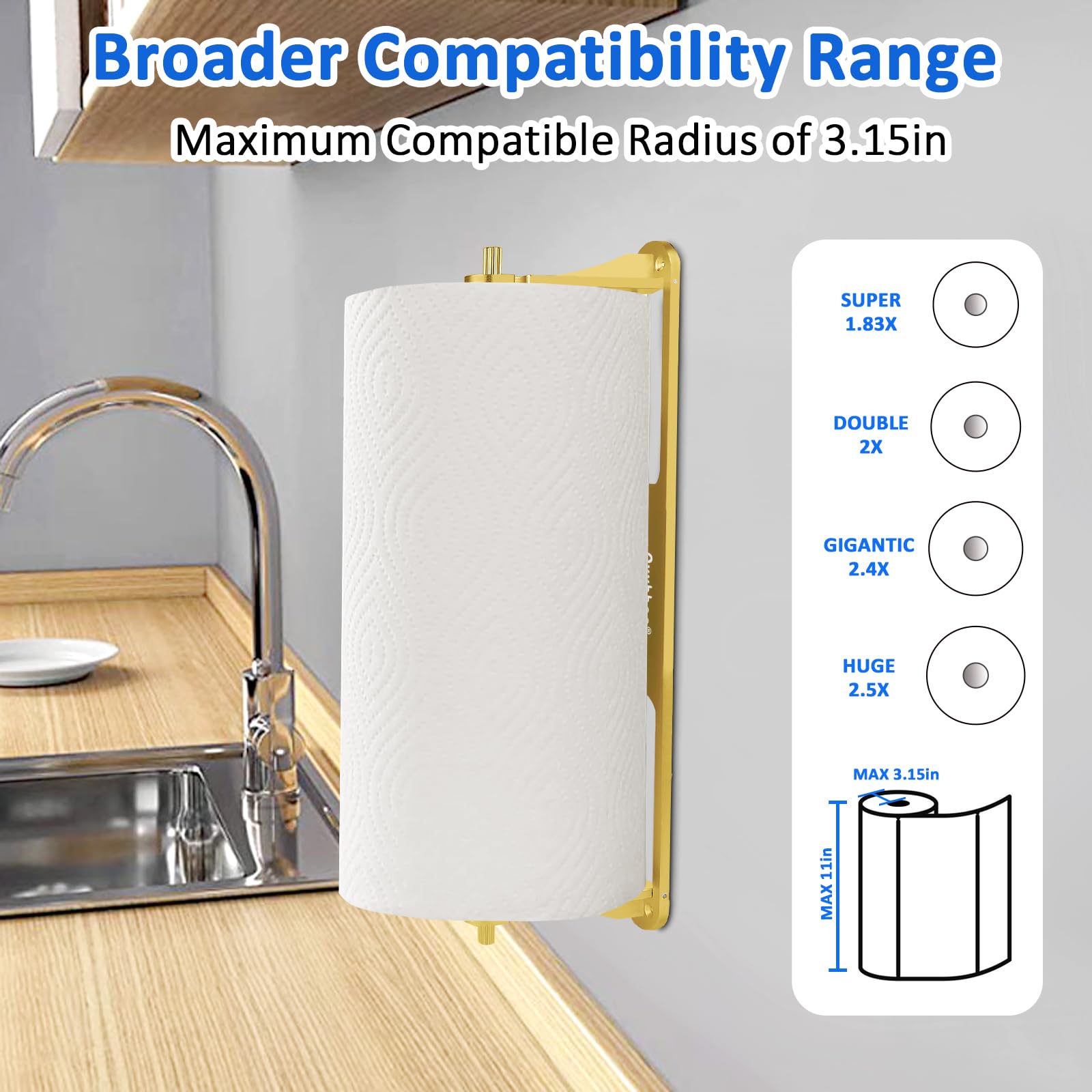 Paper Towel Holder Under Cabinet, Ayybboo Wall Mount Paper Towel Holder, For Kitchen Or Bathroom Self-Adhesive Or Drill Mounting