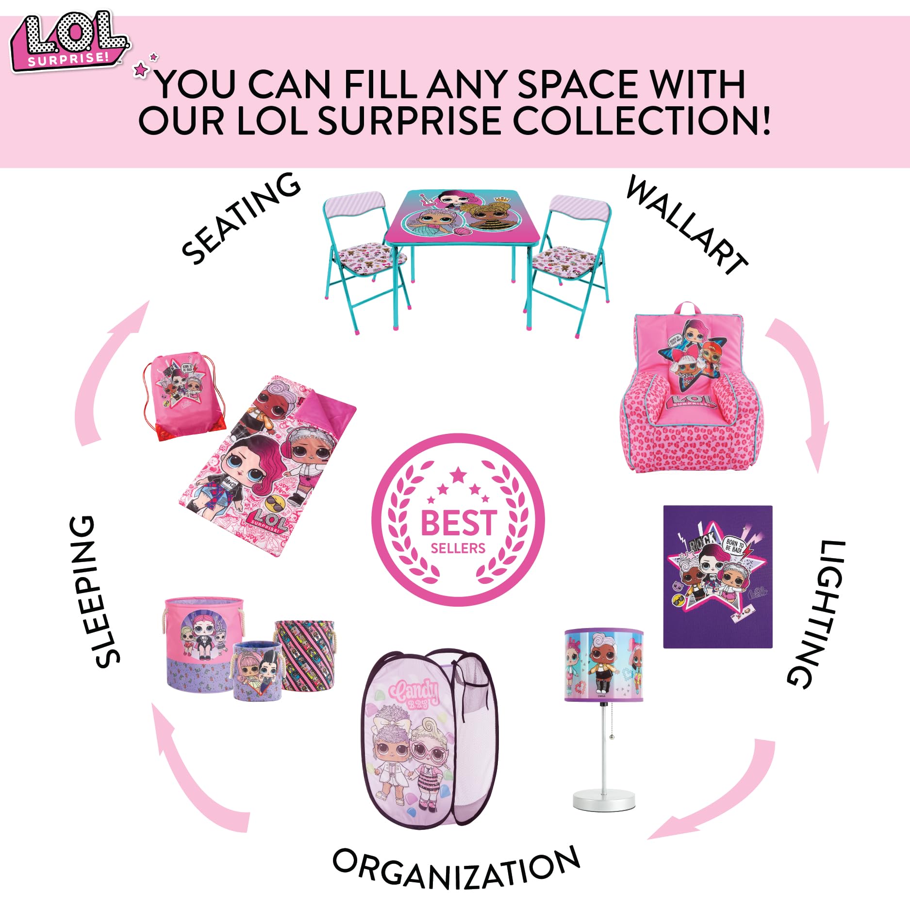 Idea Nuova Lol Surprise Pop Up Hamper, Pink With Durable Carry Handles, 21'' H X 13.5'' W X 13.5'' L