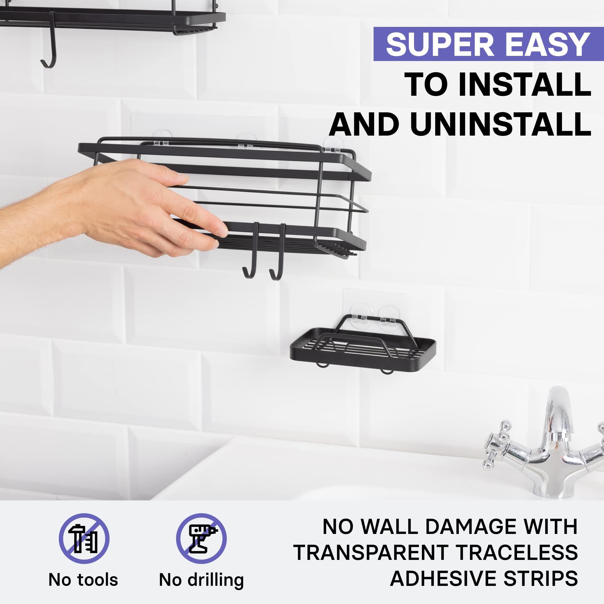 Kincmax Premium Shower Caddy With Soap Holder, 2-Pack Adhesive Shower Organizer, No Drill Bathroom Shelves, Rustproof Stainless