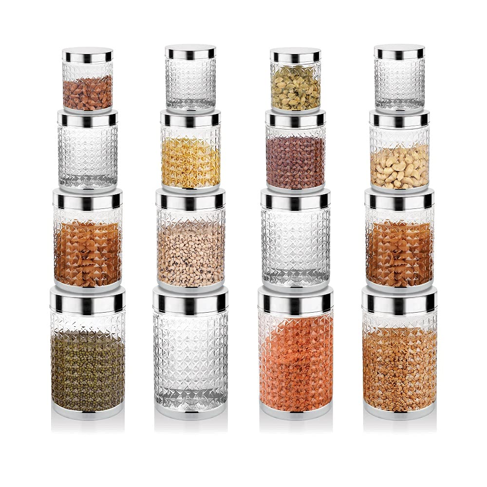 Attro Sky Hector Jumbo Celebration 16 Pcs Storage Pet Container Gift Set For Kitchen (2200 Ml X 4,1200 Ml X 4,600 Ml X 4,300 Ml 