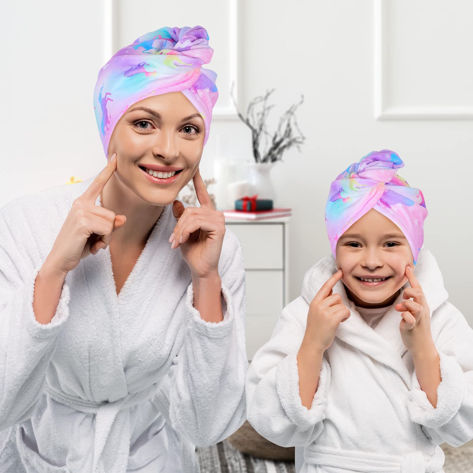Basumee Microfiber Hair Towel Wrap for Kids 2 Pack Rapid Drying Hair Towel with Button Hair Turbans for Wet Hair Wraps Head Towe