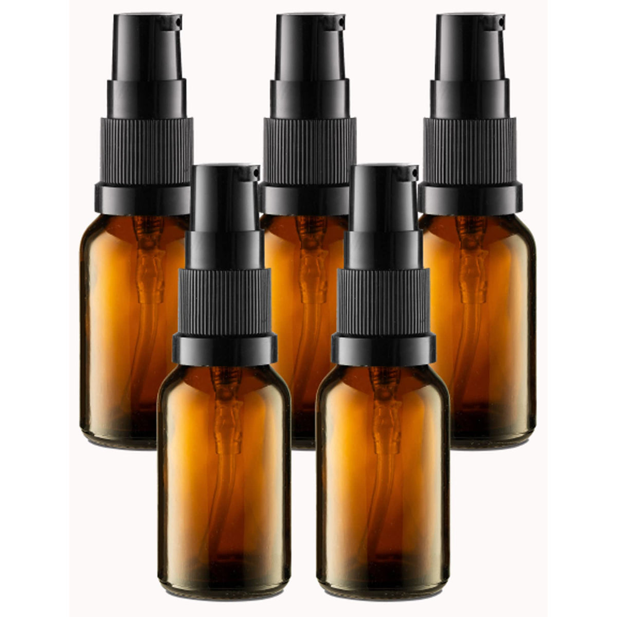 Vitalup 5 Pack Empty Refillable Glass Amber Pump Bottle Ideal For Lotion Cream Essential Oil Travel Small Container,15Ml