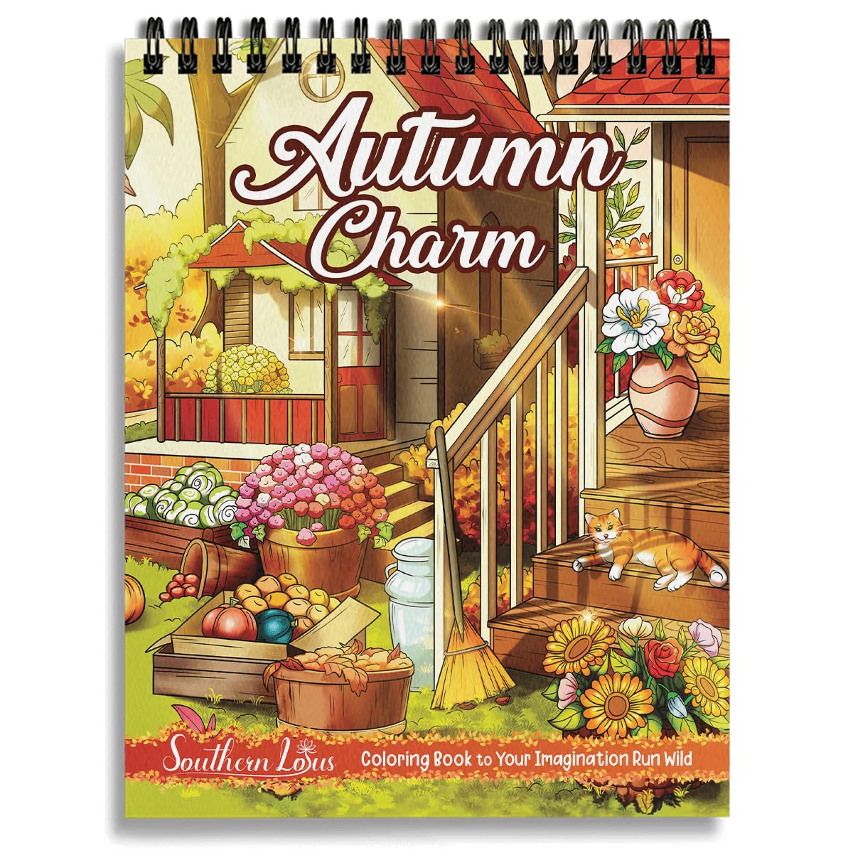 Autumn Charm Coloring Book For Adults Women Spiral Girls Wirebound Hardcover Large Print Pages With Charming Fall Scenes Beautif