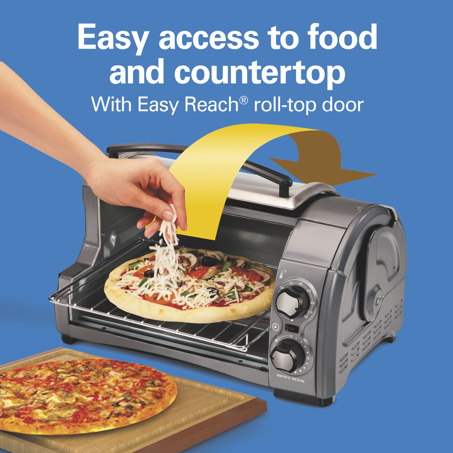 Hamilton Beach Easy Reach 4-Slice Countertop Toaster Oven With Roll-Top Door, 1200 Watts, Fits 9    Pizza, 3 Cooking Functions F