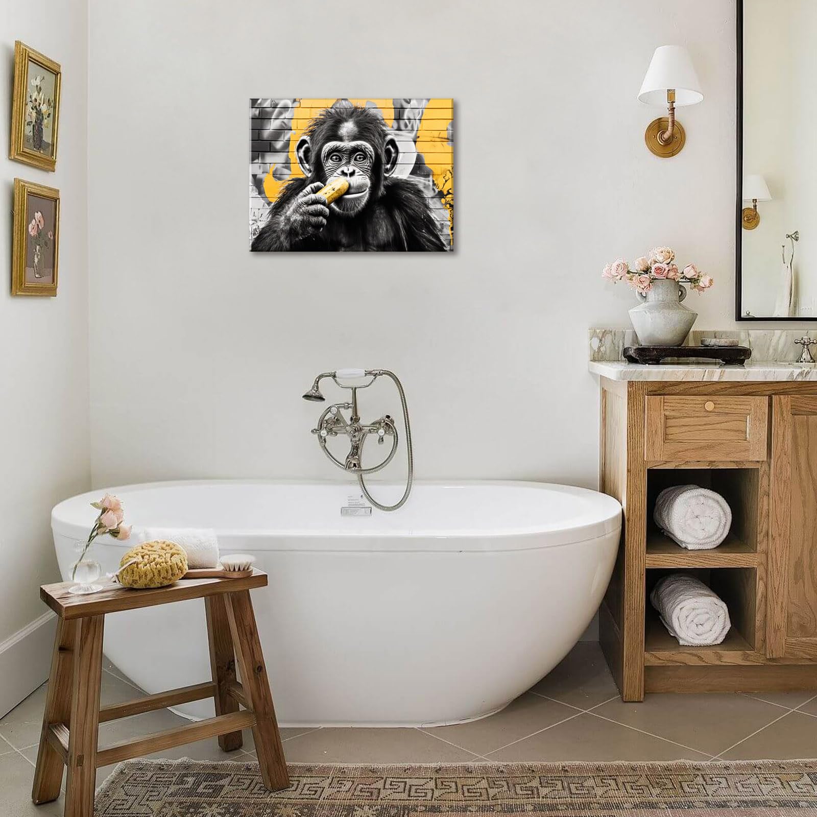 Monkey Chimpanzee Canvas Wall Art Modern Animal Pop Art Animal Paintings Contemporary Artwork For Bathroom Bedroom Living Room K