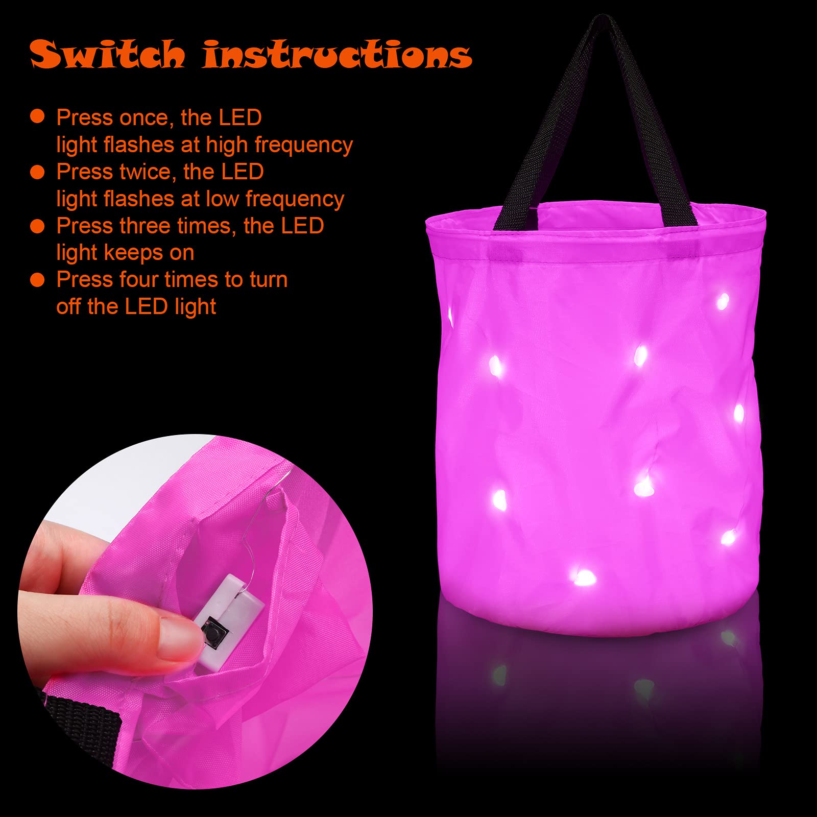 2 Pieces Led Light Halloween Candy Bags Light Up Halloween Bucket Trick Or Treat Bags Light Up Candy Bags Multipurpose Reusable