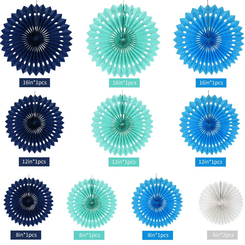 Beishida Blue White Hanging Honeycomb Round Paper Fans Decoration Kit For Baby Boy Shower 1St Birthday Navy Ocean Wedding Under