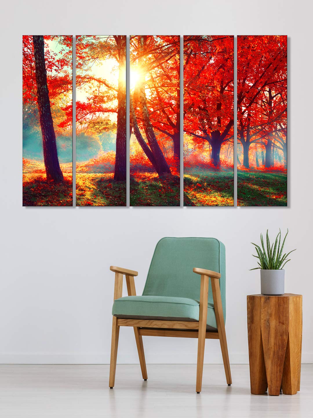 999STORE house decorating things painting for living room with frame Red leaves tree forest wall art panels hanging tree paintin