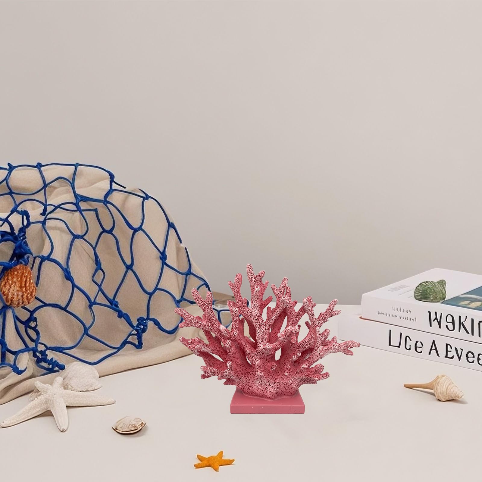 Elegondrar 5.8 H Pink Coral Decor - Resin Coral Statue, Nautical Decor for Home, Bedroom, Bathroom, Living Room, Ocean Themed Ca
