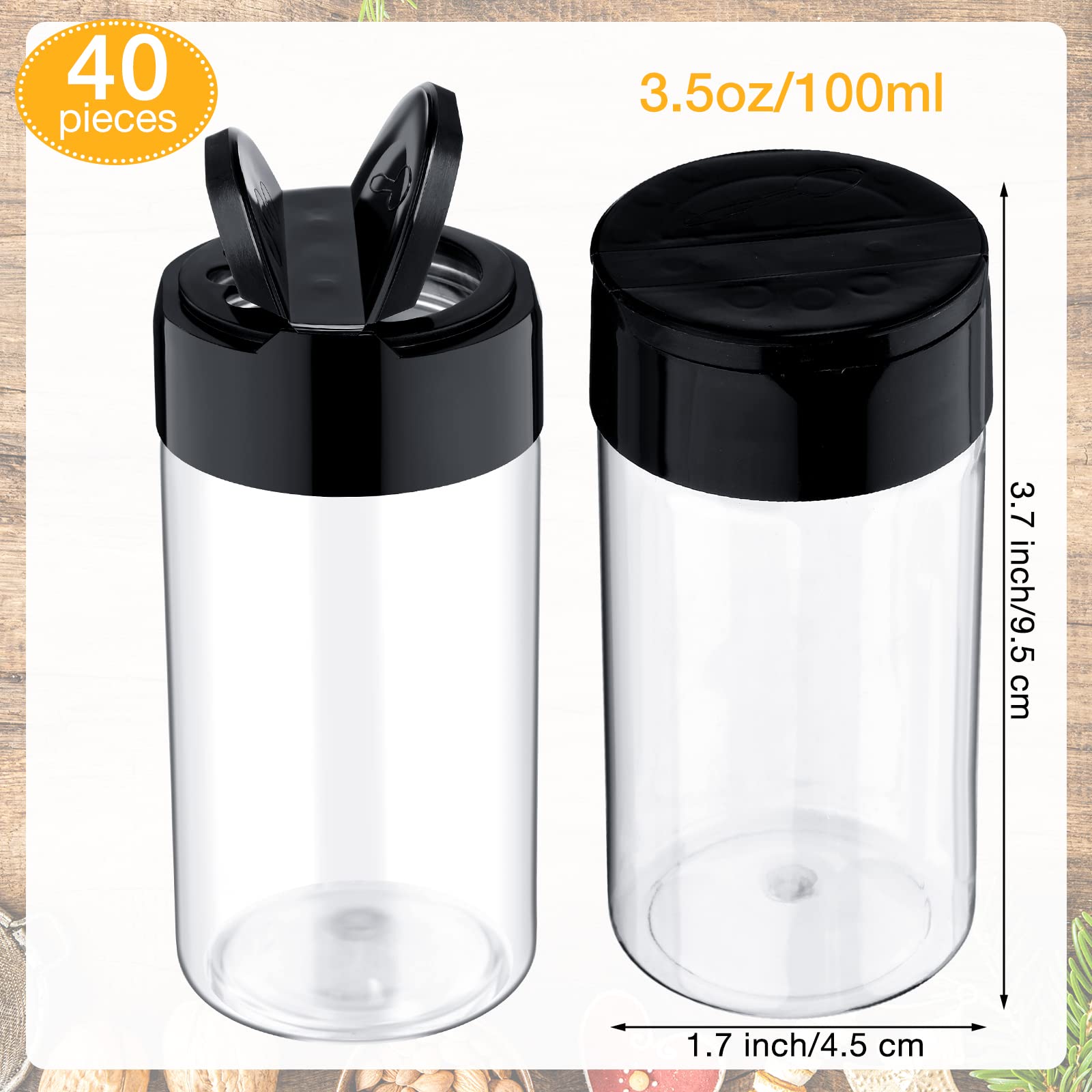 40 Pack Plastic Spice Jar With Shaker Plastic Seasoning Containers 3.5 Oz Plastic Spice Container With Black Plastic Lids Plasti