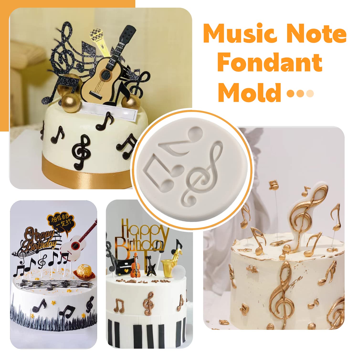 Sijiangmold Music Note Fondant Molds Musical Instruments Silicone Molds Boombox Microphone Radio Guitar Mold For Cake Decoration