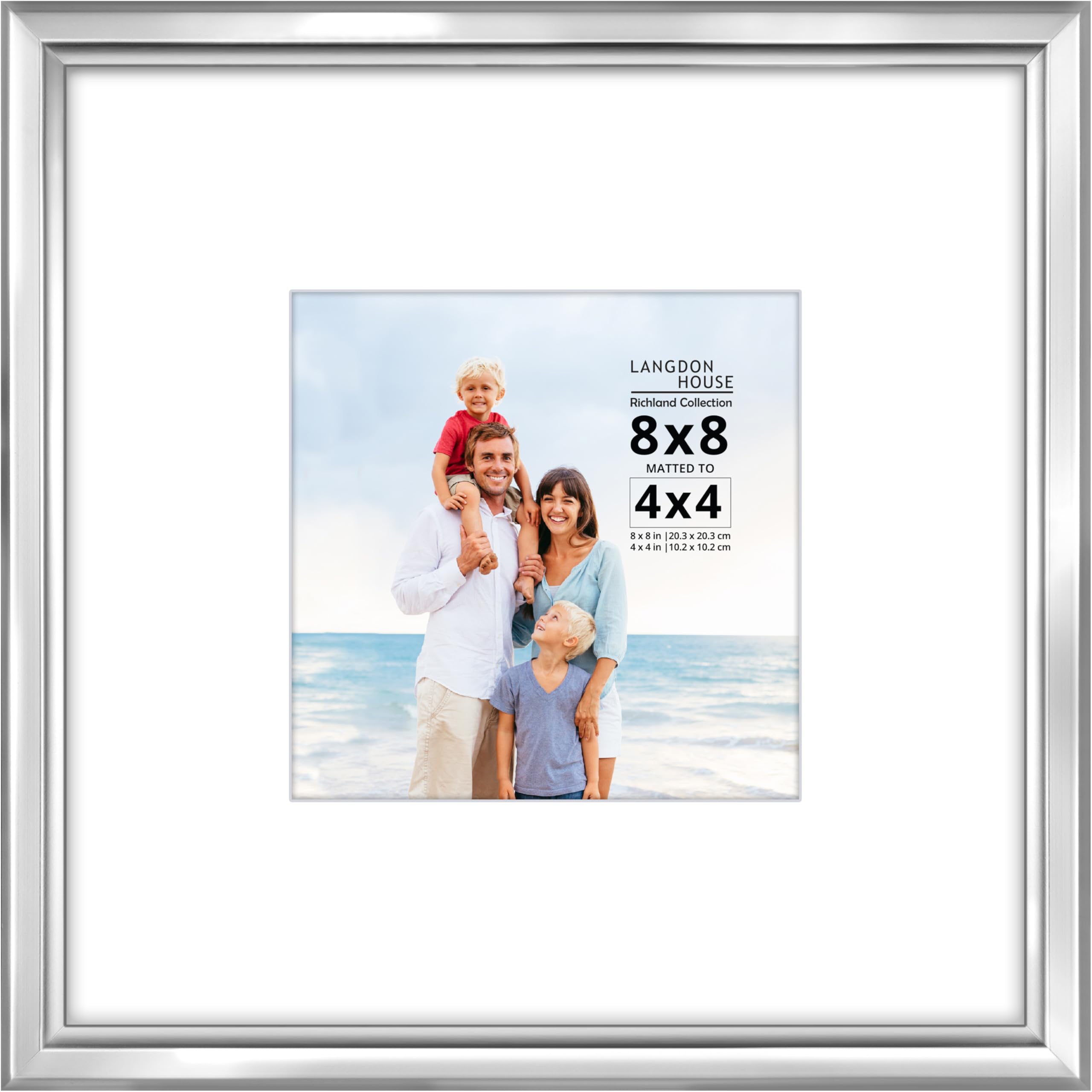 Langdon House - 8x8 Silver Picture Frame with Mat to 4x4 - Distinguished Edging for Classic Style - Richland Collection