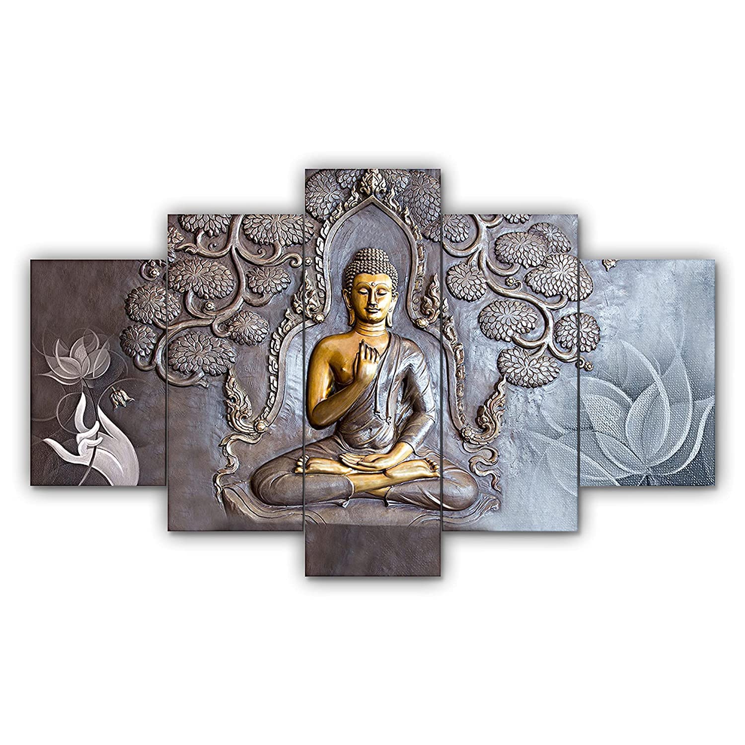 Cn Retails Set Of 5 Wooden Framed 3D Buddha Wall Painting For Living Room 3D Scenery For Wall (50Inch X 30Inch,Multicolor) Mf999