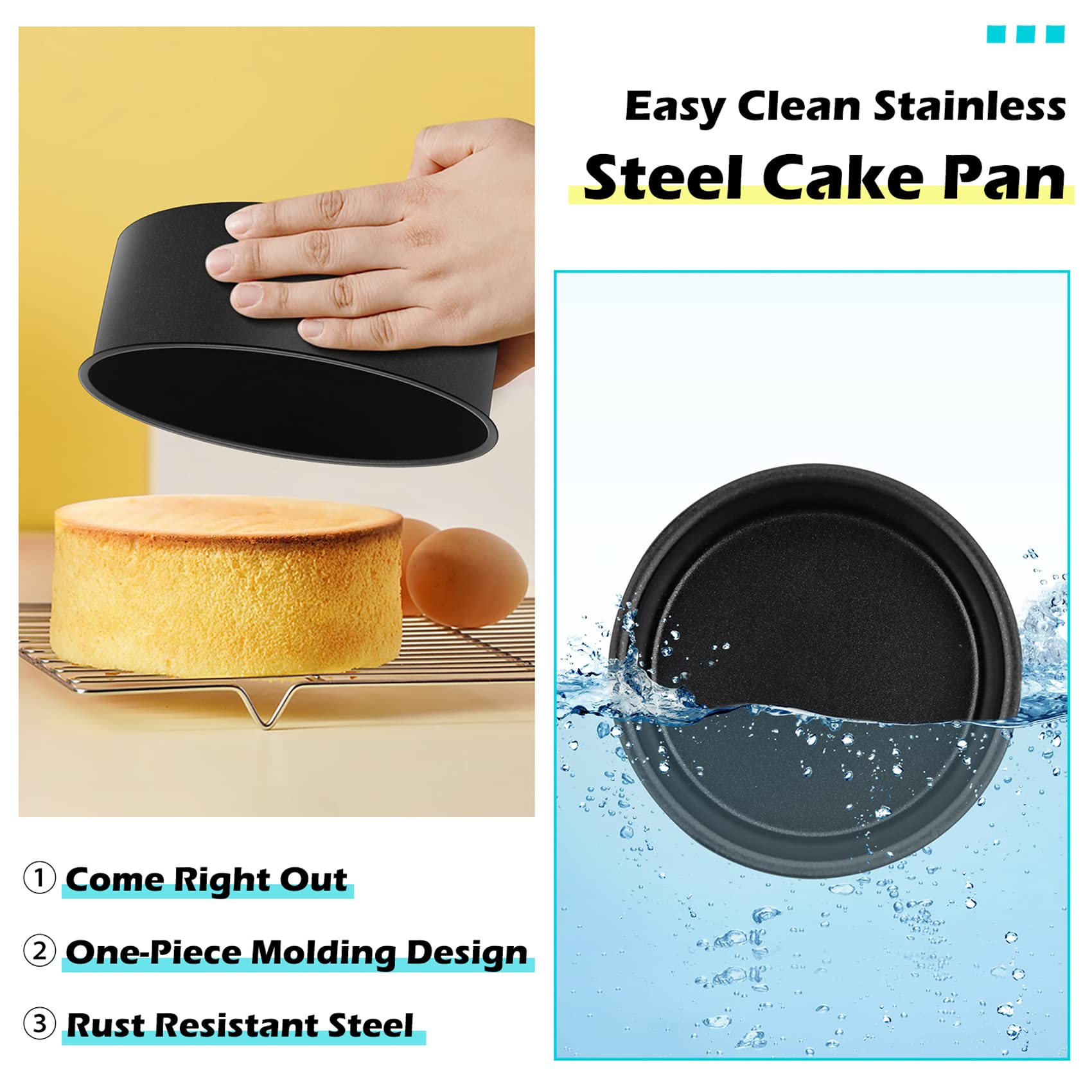 Lianyu 8    3 Inch Cake Pan Set Of 3, Deep Round Cake Mold For Baking, Nonstick Stainless Steel Baking Pan For Cake, Cake Tin Ba