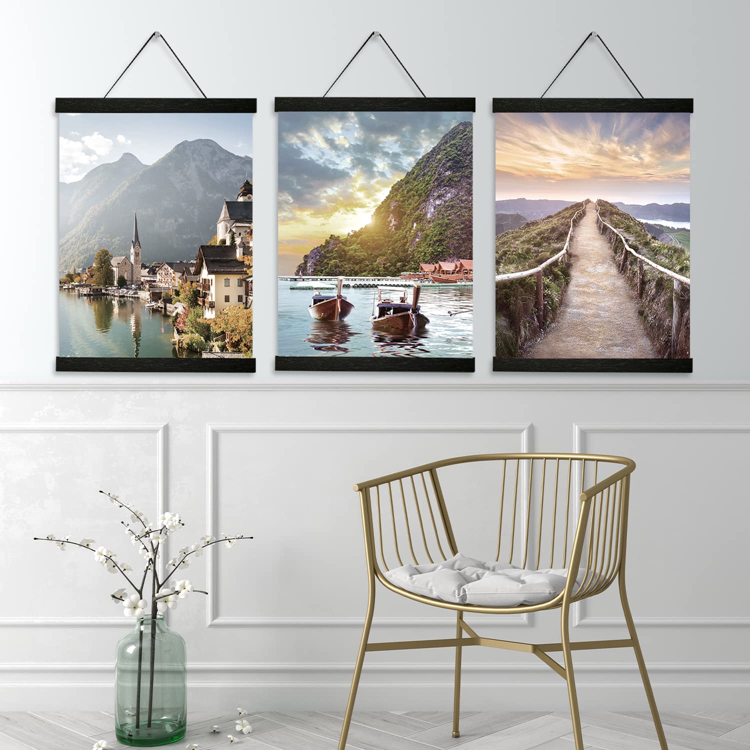 YK Artwood 3 Pack Magnetic Poster Hanger Frame 16 inch Black- 16x24 16x22 16x20 Poster Frame- Extra Strong Magnets  Wood Poster Hanger for Wall Art Pictures Photos Prints Maps Diamond Art Painting