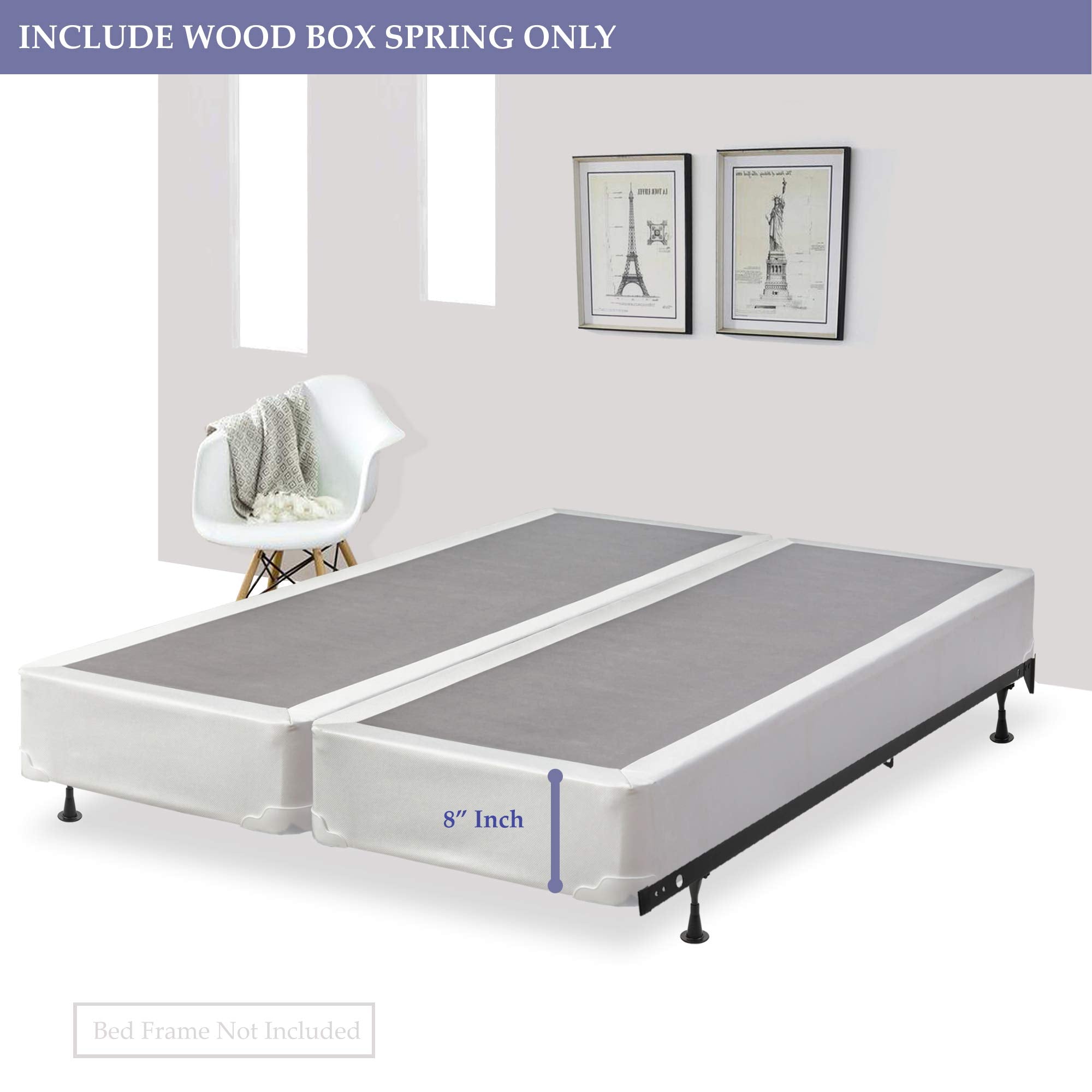 Spinal Solution 8-Inch Wood Split Traditional Box Spring/Foundation For Mattress Set, Queen, 12