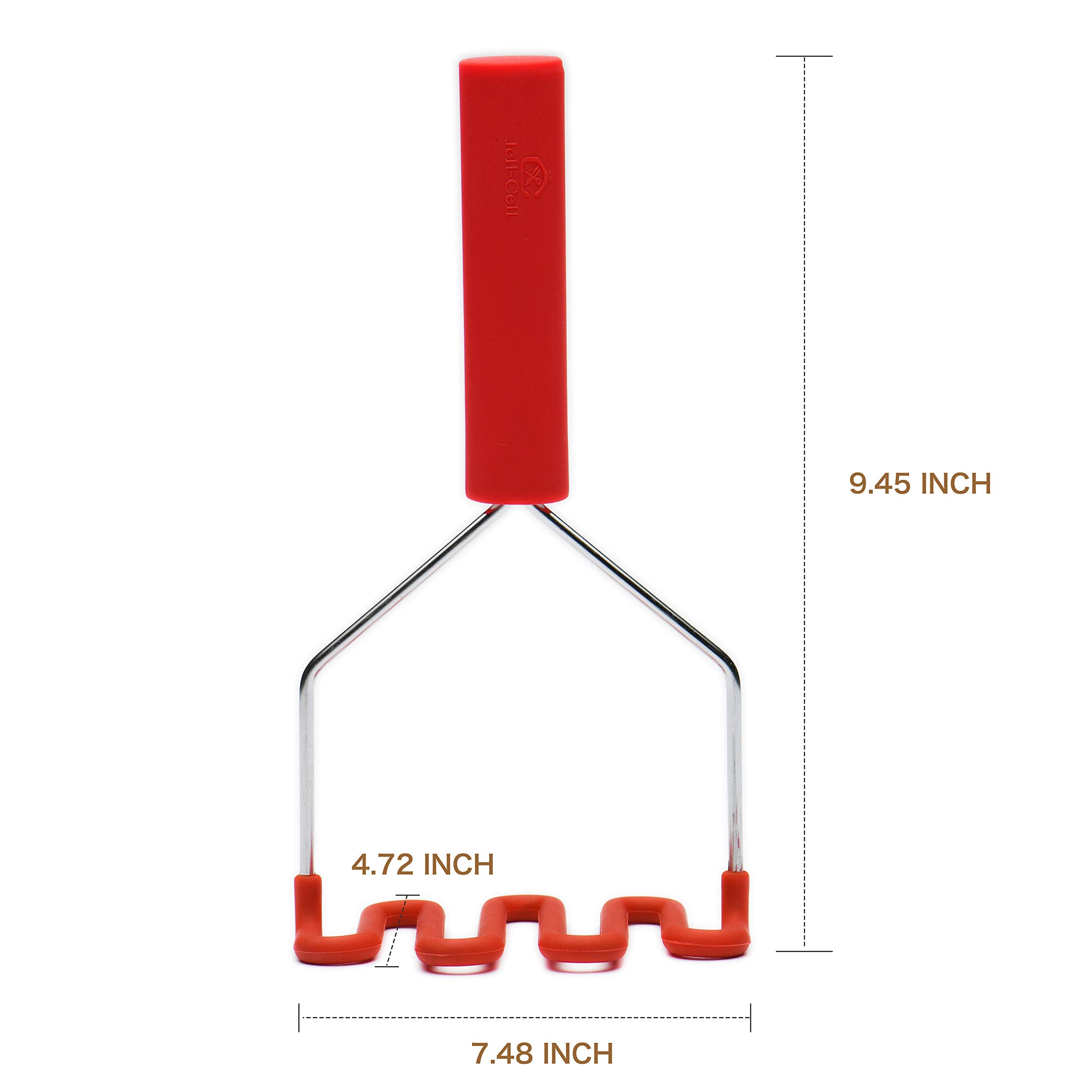 Jell-Cell Potato Masher - Silicone Protect Body With Premuim Stainless Steel Non-Scratch Cookware For Smooth Mashed Potato Veget
