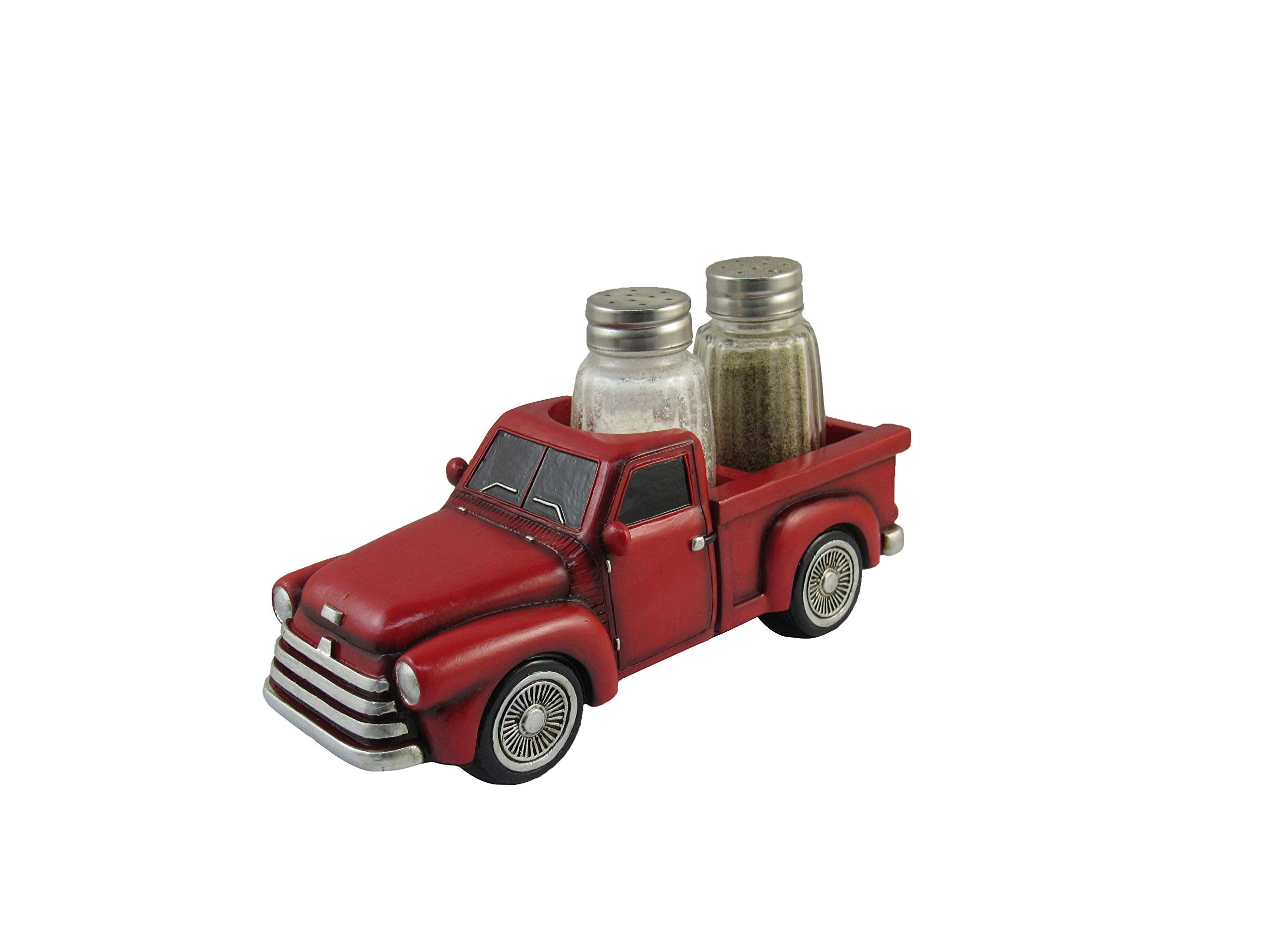 Dwk Vintage Red Truck Spice Holder With Refillable Salt And Pepper Shakers 3 Piece Set | Fall Truck Decor And Kitchen Table Acce