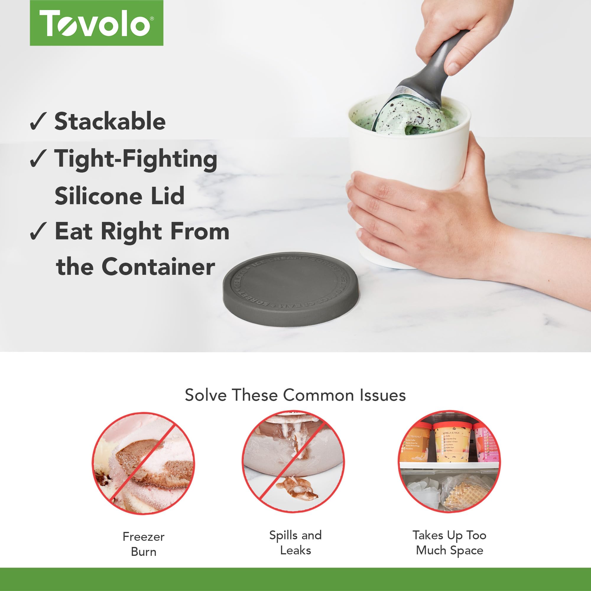 Tovolo Sweet Treat, Reusable Ice Cream Container For Homemade Ice Cream, Charcoal - 1 Quart Stackable Storage Tubs With Silicone