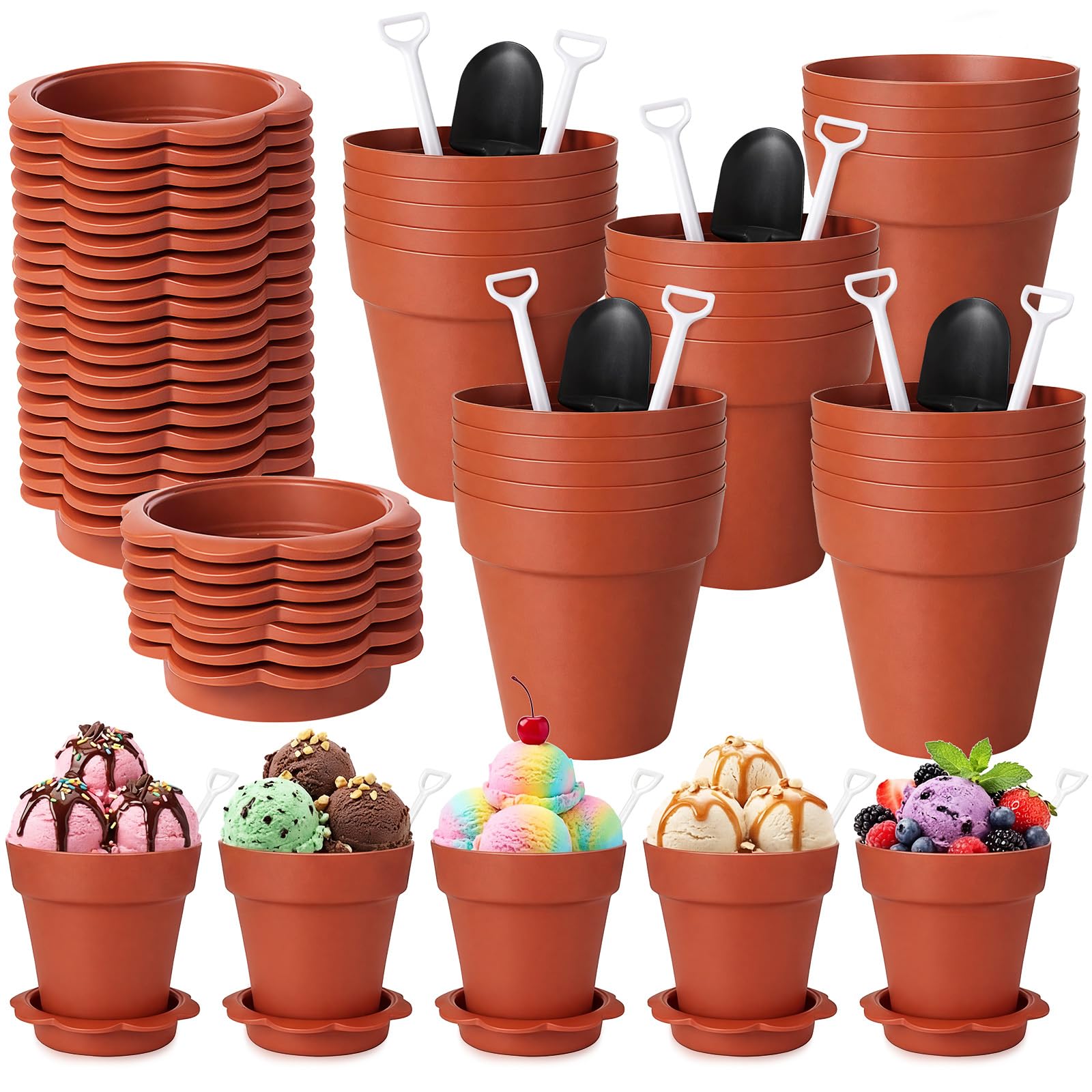 Patelai 24 Pack Flower Pot Dessert Cups with Shovel Spoons Plastic Cake Desserts Cups for Farmers Market Construction Birthday P