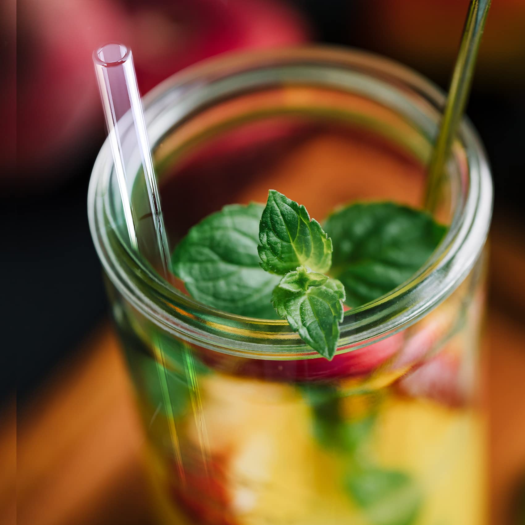 Antner 12 Pack Reusable Glass Straw, 8.5 '' X 10Mm Straight Clear Glass Drinking Straws For Hot & Cold Drinks, 2 Cleaning Brushe