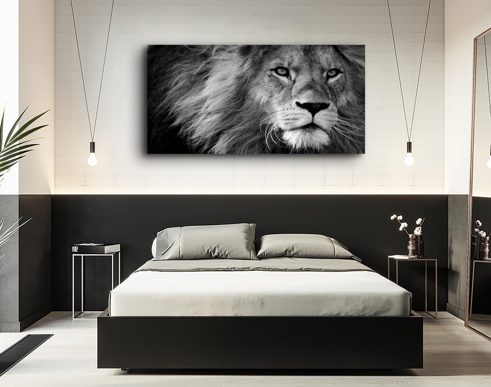 Modern Giclee Canvas Prints Stretched Artwork Black and White Lion Pictures to Photo Paintings on Canvas Wall Art for Home Office Decorations Wall D?or XXLarge 30x60inch