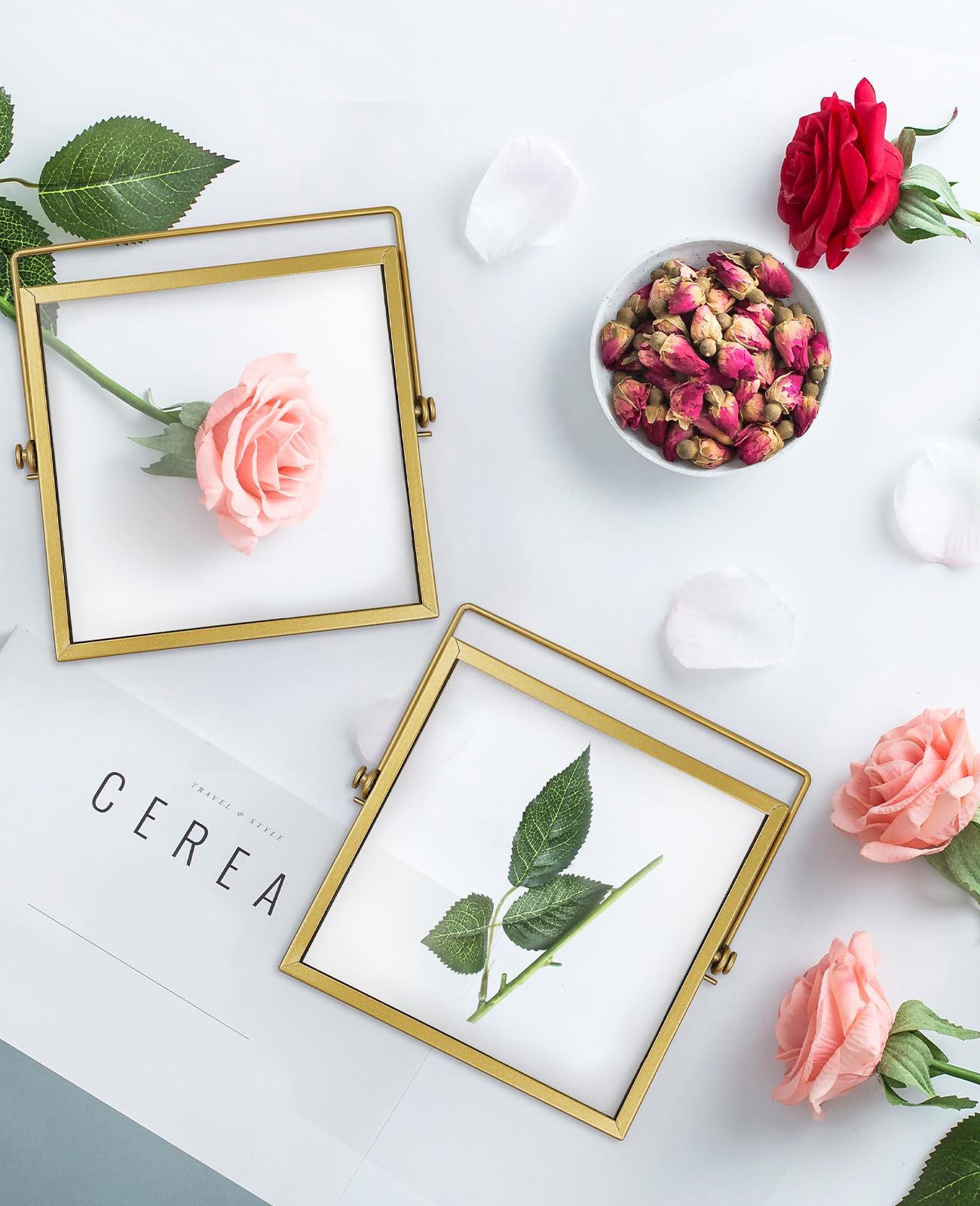 AceList Picture Frame Set of 2 for 8x10 Picture - Gold Metal Floating Photo Frame with Glass Cover - 10x12 Frame Gold Picture Fr