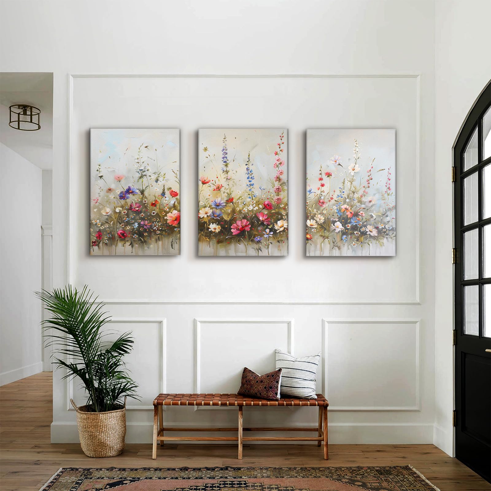 Serimino Large Wall Art For Living Room Canvas Prints, Nature Floral Botanical Wall Art Set 3 Piece Farmhouse Decor, Misty Flowe