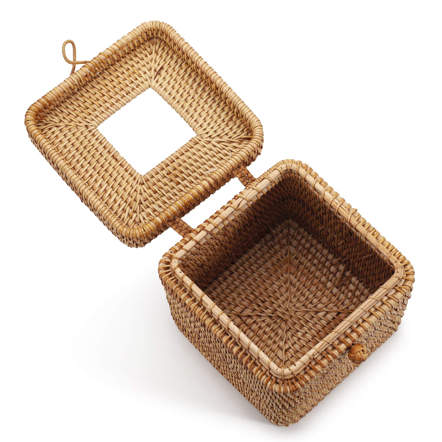 Rattan Square Tissue Box Cover, 5.7'' X 5.7'' X 5'', Decorative Woven Facial Tissue Holder With Hinged Top Lid, Natural Color