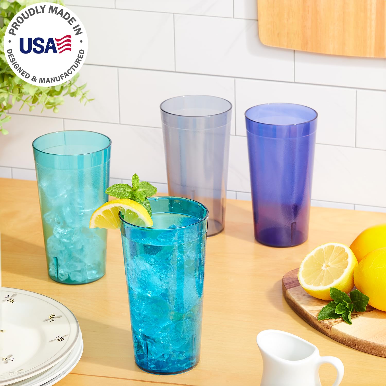 Us Acrylic Cafe Plastic Reusable Tumblers (Set Of 16) 20-Ounce Water Cups Coastal Colors | Restaurant Style Drinking Glasses Val