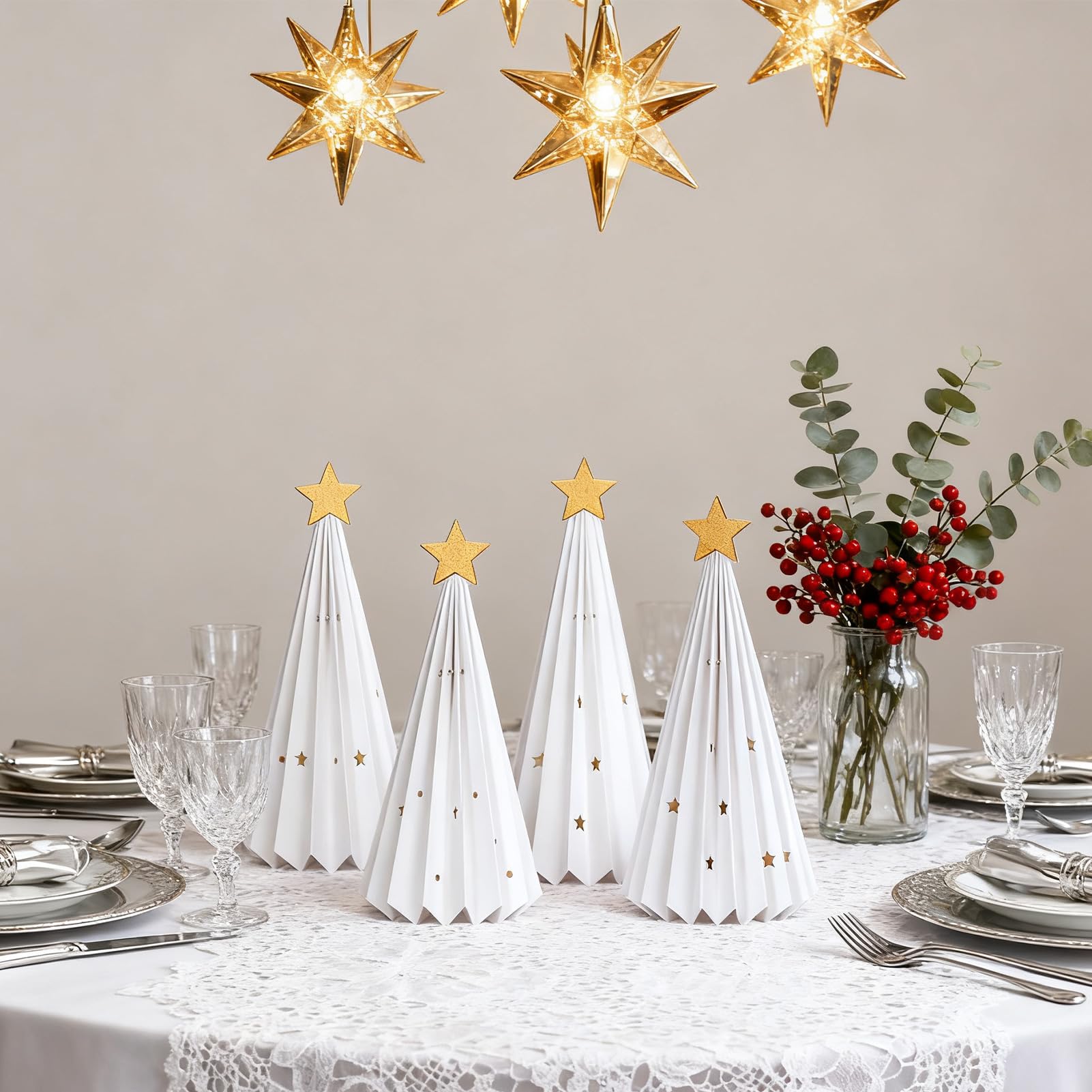 OBBOLO 4Pcs Paper Christmas Tree, White Christmas Trees Centerpiece for Holiday XMARS Decoration
