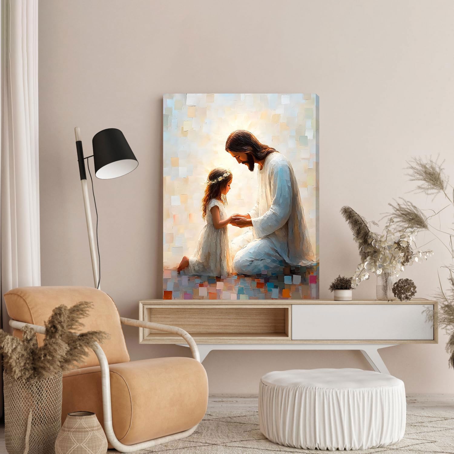 KISSFOX Jesus Christian Wall Art Jesus With Children Religion Faith Canvas Posters Prints Paintings Spiritual Aesthetic Praying