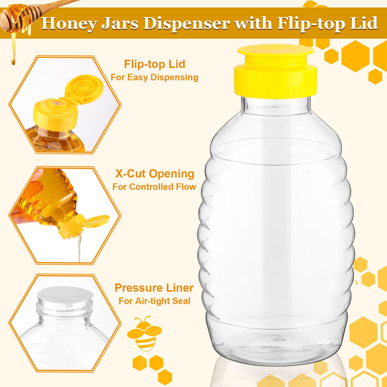 Tanlade 72 Pcs Honey Bottles Bulk 8 Oz Plastic Clear Squeeze Honey Jars Empty Honey Container, Refillable Honey Dispenser Bottle