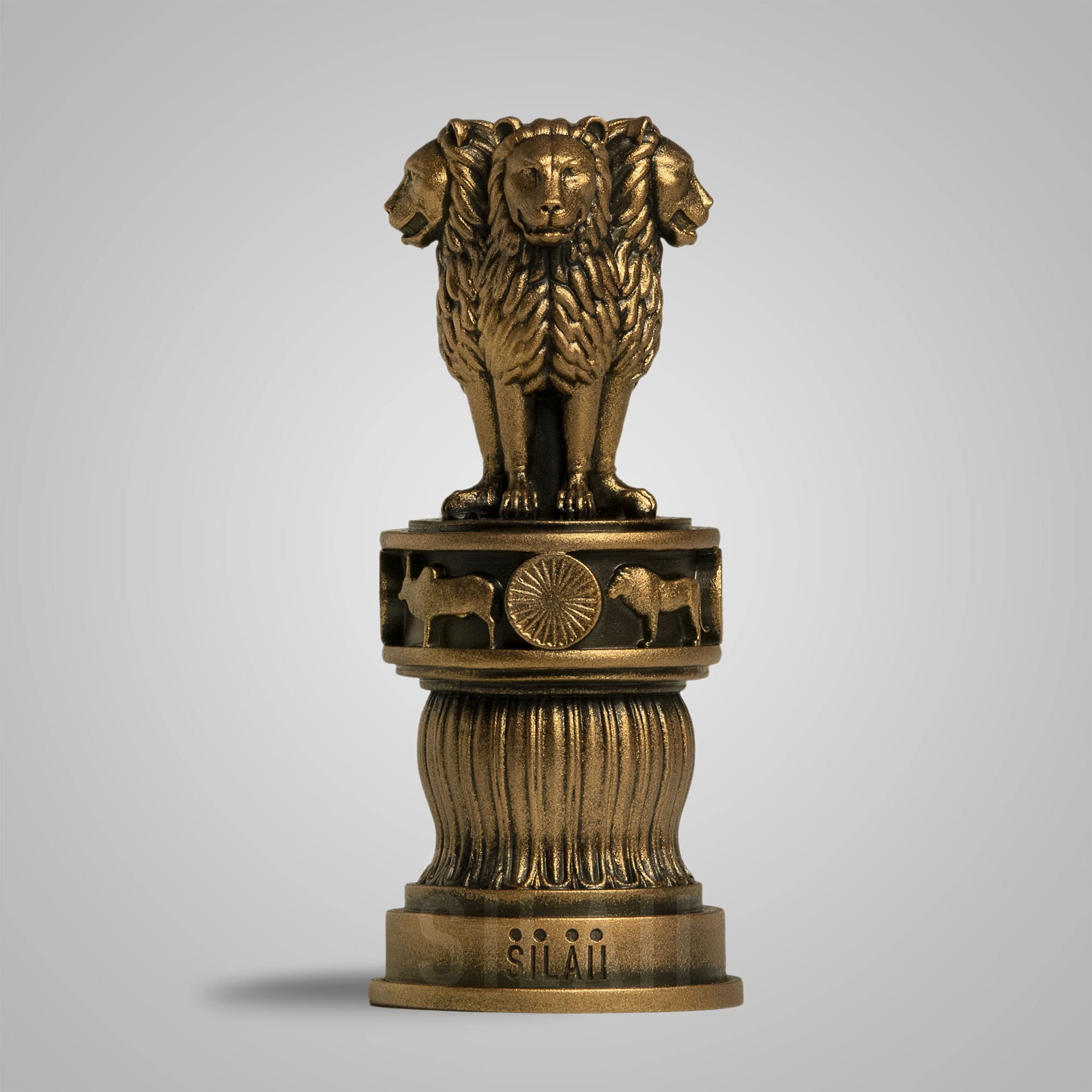 Silaii Ashoka Pillar Sculpture - 5 Inch, Antique Bronze Colour