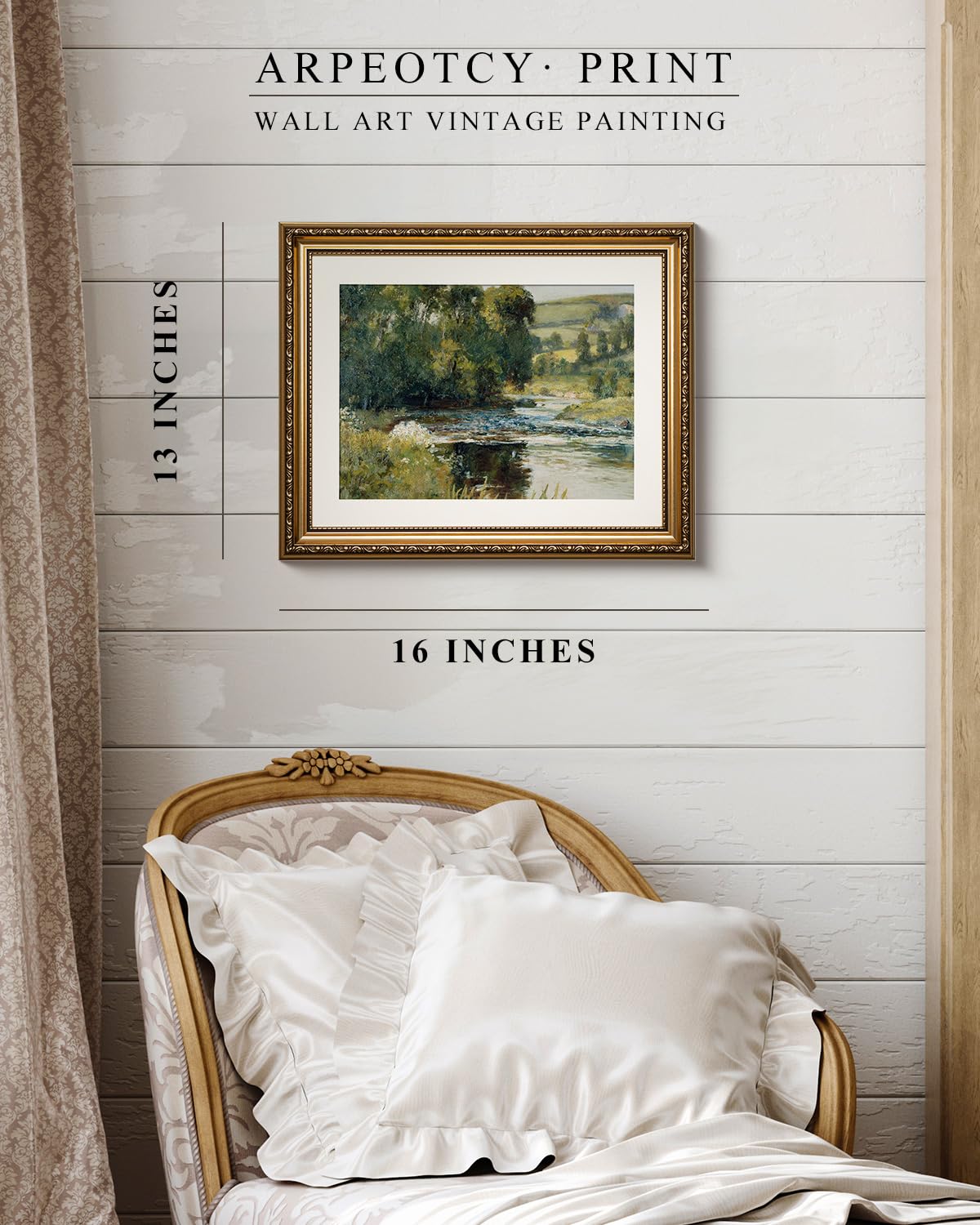 Arpeotcy Vintage Gold Framed Wall Art, 13X16 Inch Nature Streamside Retro Paintings, Canvas Prints Artwork With Antique Frame, V