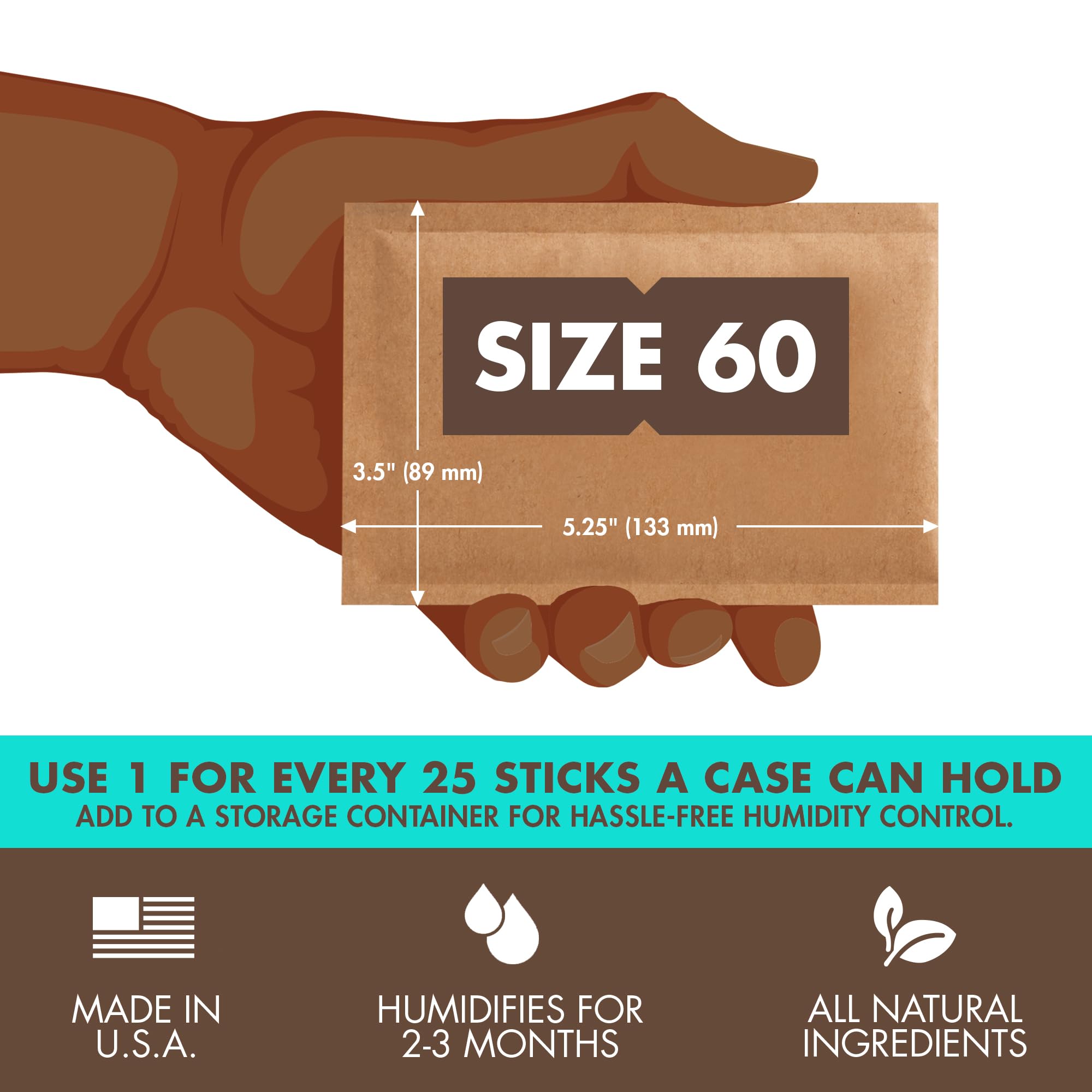 Boveda 72% Two-Way Humidity Control Packs For Wood Humidifier Boxes - Size 60 - 20 Pack - Moisture Absorbers - Humidifier Packs