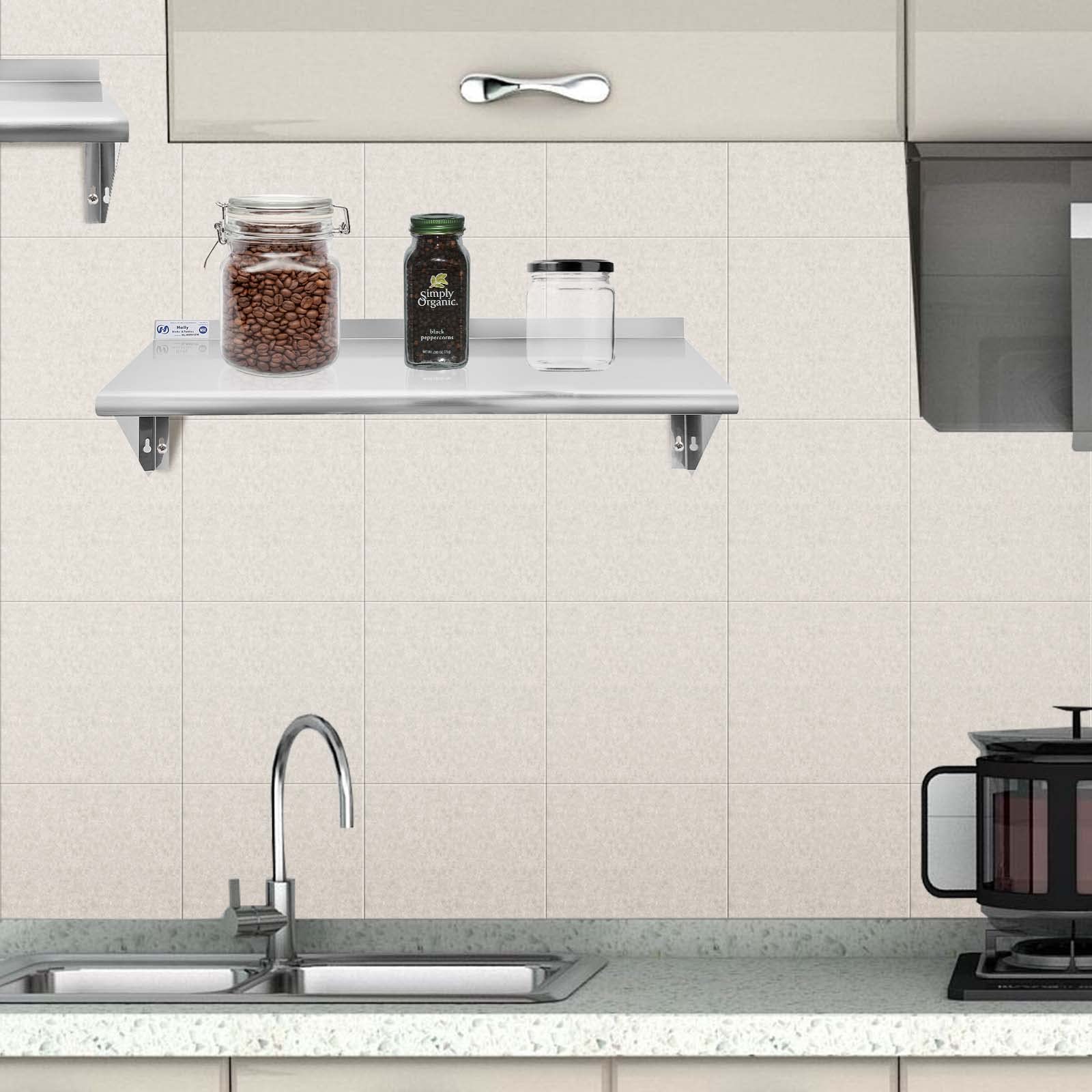 Hally Stainless Steel Shelf 12 x 36 Inches 250 lb  NSF Commercial Wall Mount Floating Shelving for Restaurant  Kitchen  Home and Hotel