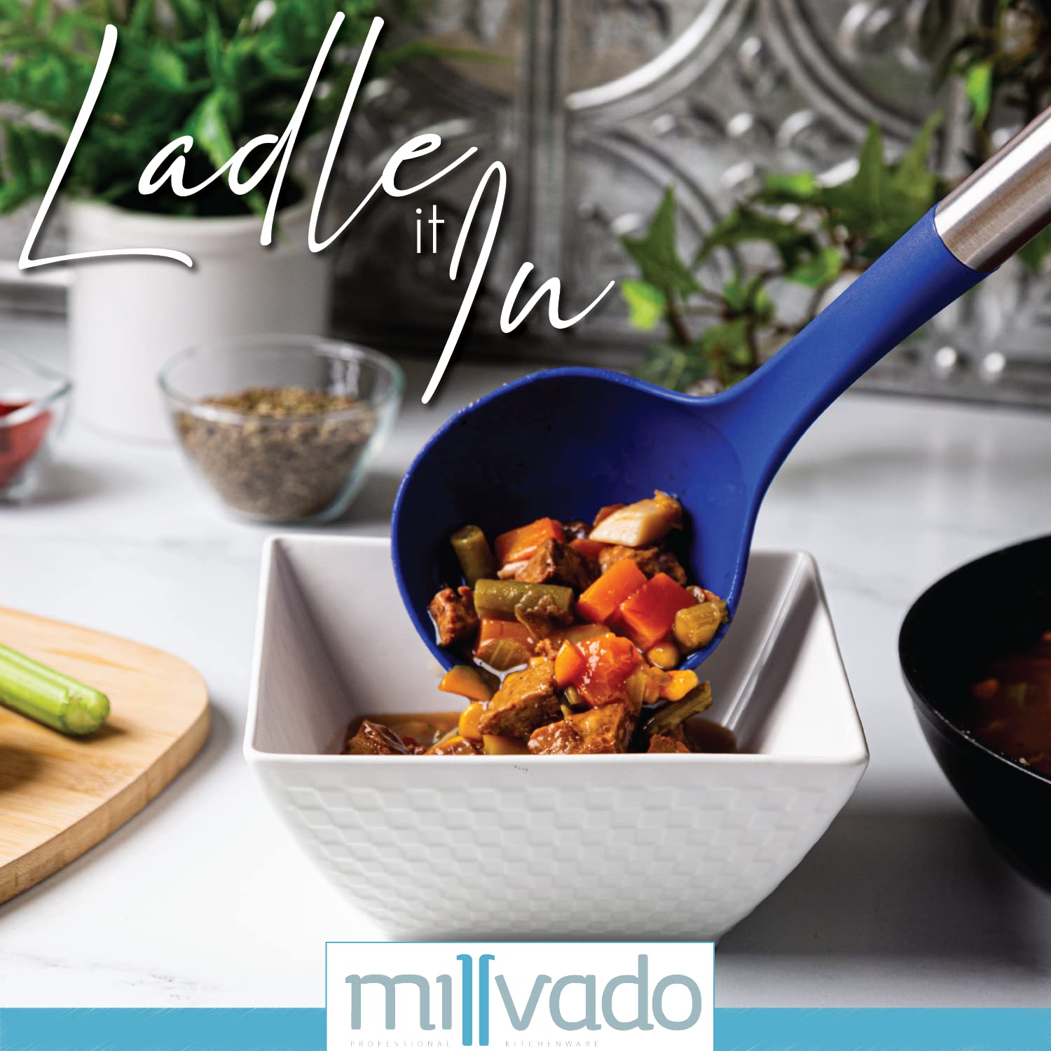 Millvado Soup Ladle, Nylon Blue Ladle With Stainless Steel Handle, Long 13 Inch Soup Ladles For Portioning And Stirring