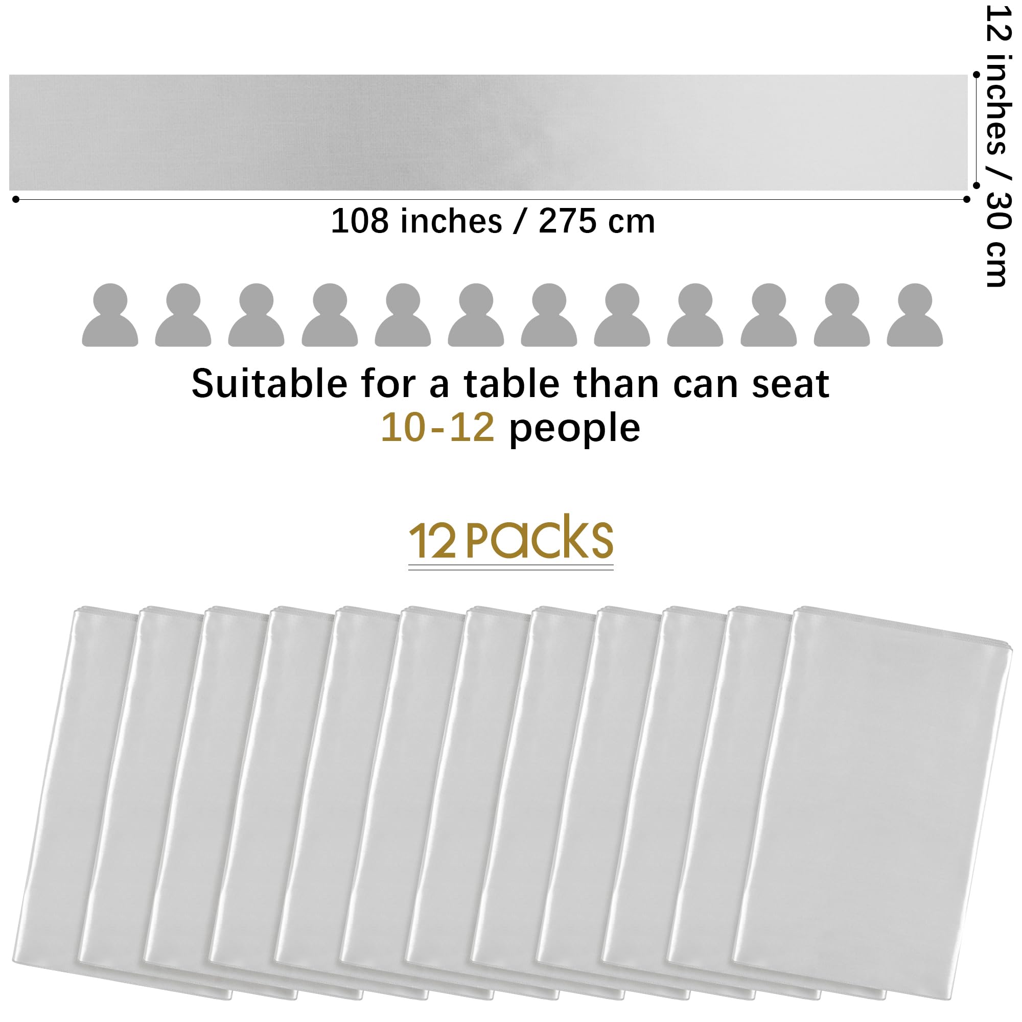 Aneco 12 Pack Satin Table Runner 12 X 108 Inch Light Silver Long Wedding Satin Silk Table Runner For Wedding Banquet Graduations